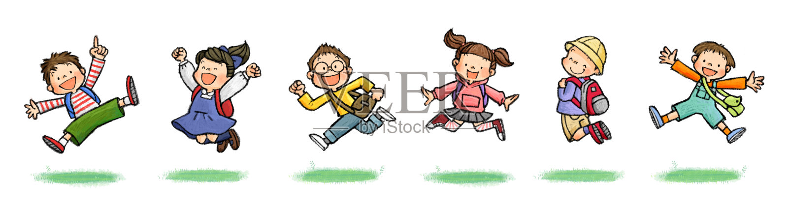 儿童跳跃图B组(带包)插画图片素材