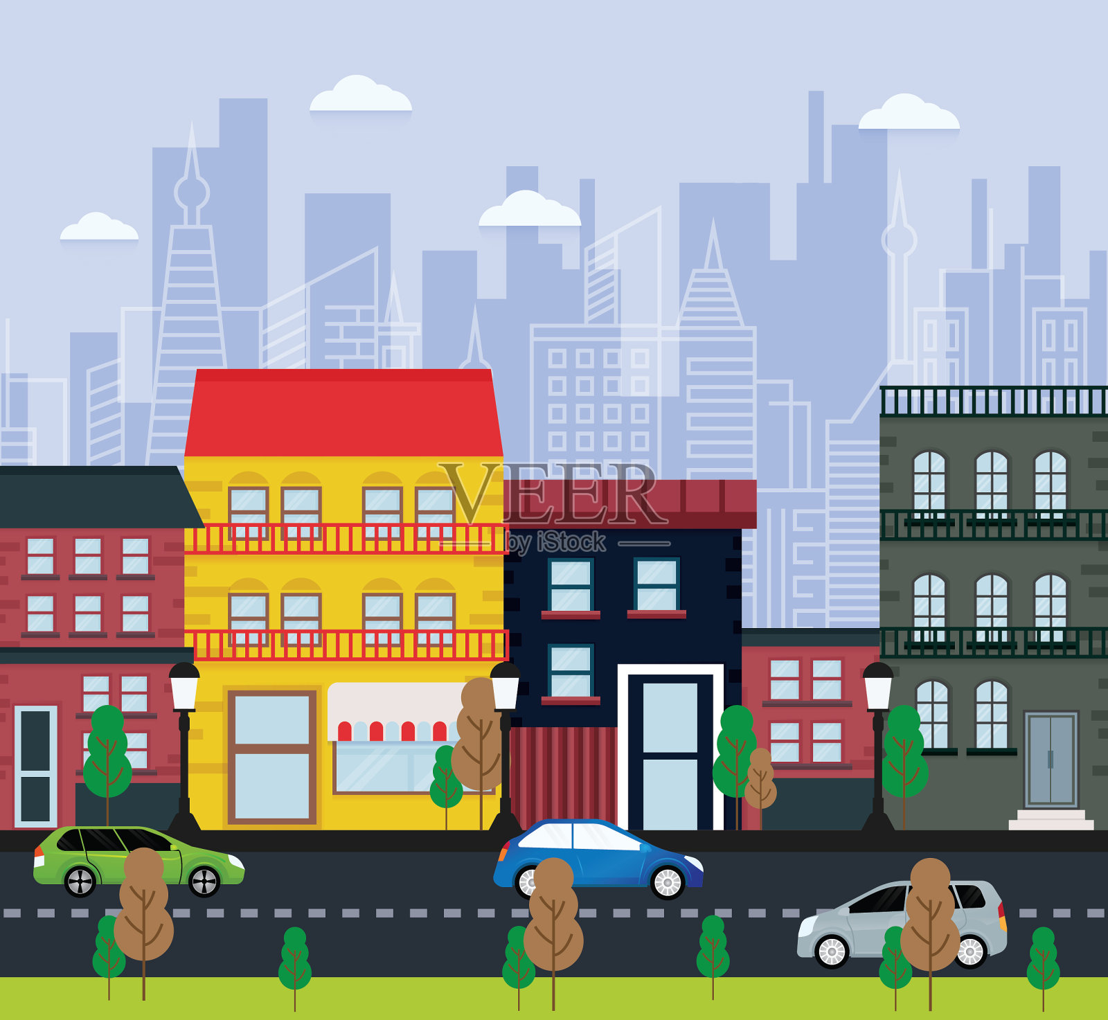 城市城市插画设计与汽车插画图片素材