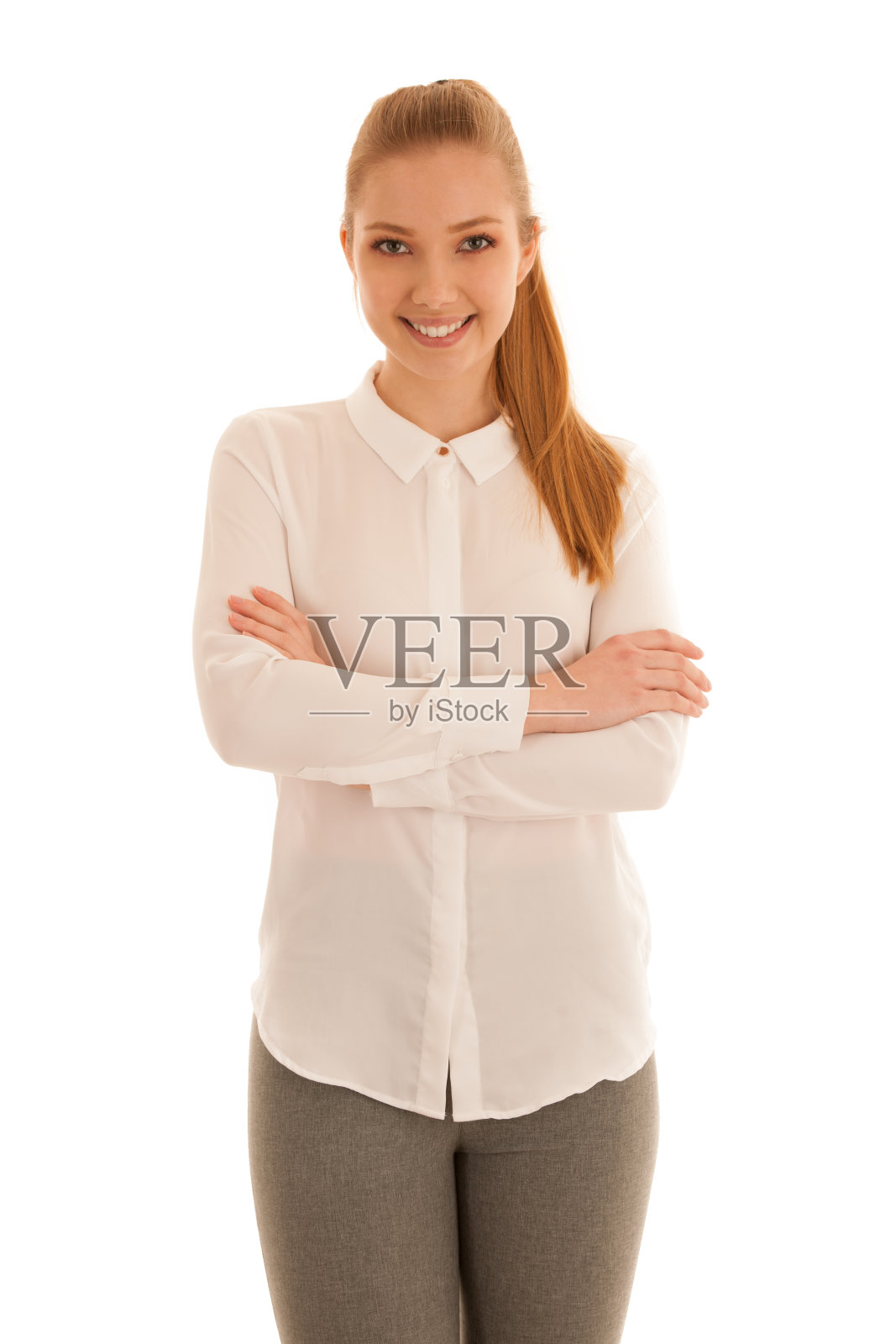 一个美丽的商业女人的企业肖像孤立在白色的背景照片摄影图片