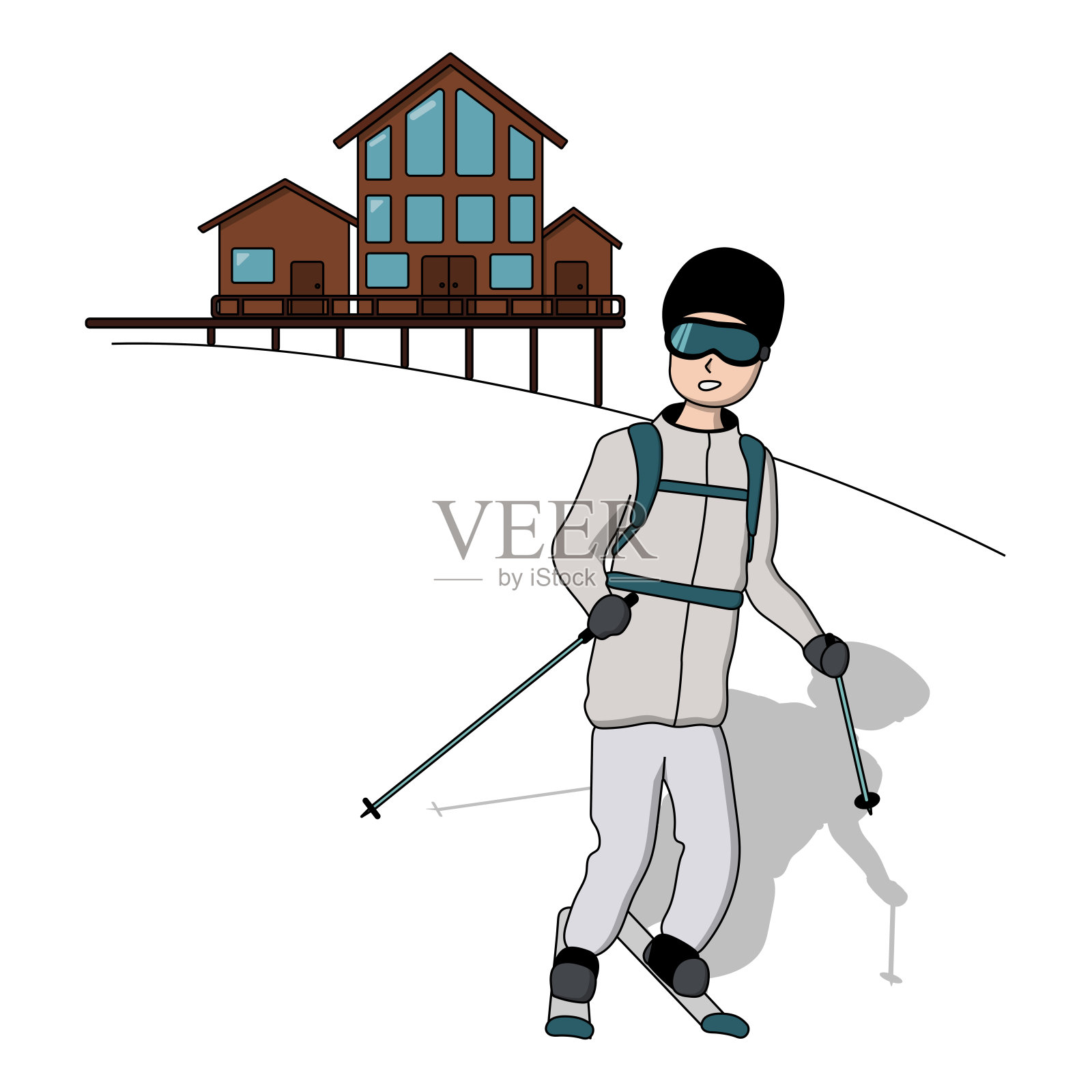 一个滑雪者在山上滑雪。滑雪胜地。白色背景孤立矢量插图设计元素图片