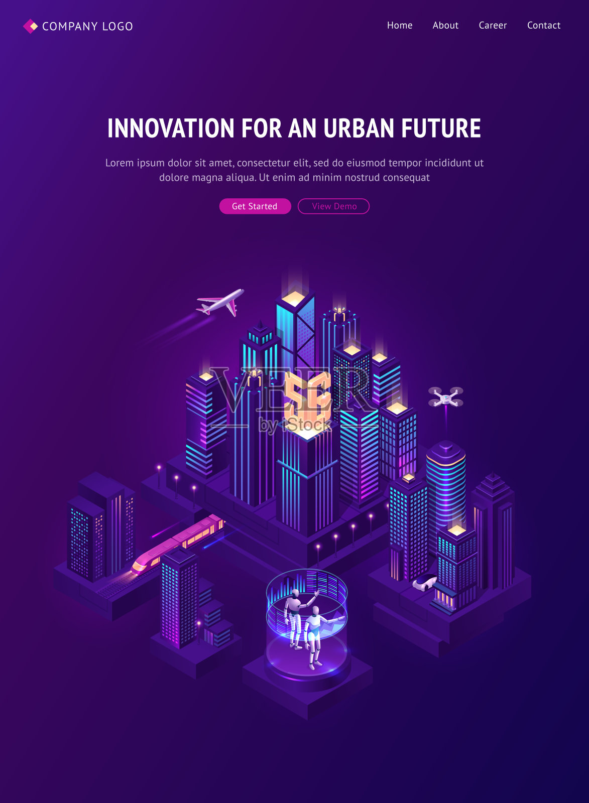 创新城市未来等距登陆页面插画图片素材