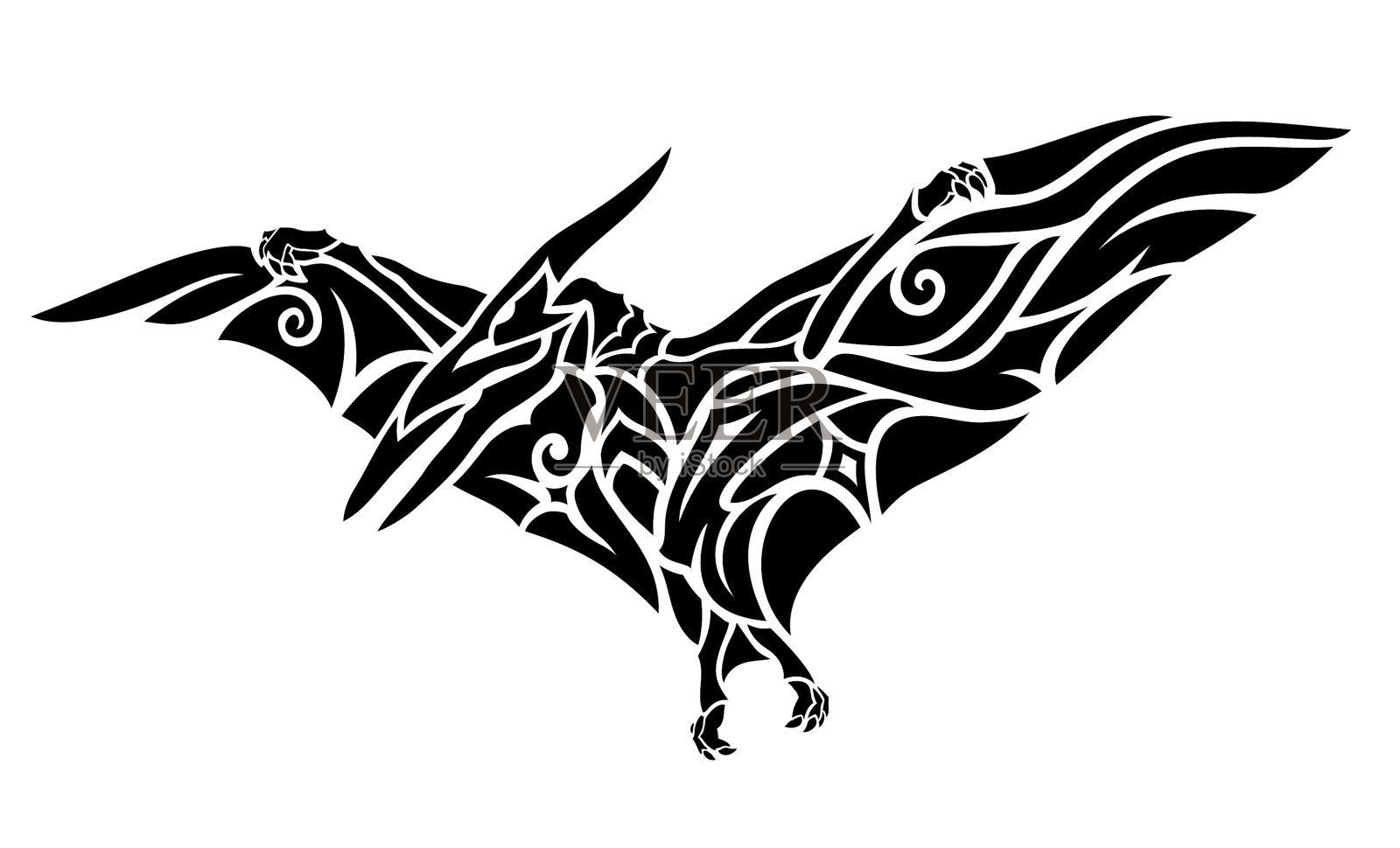 部落纹身艺术与黑色飞行翼龙设计元素图片