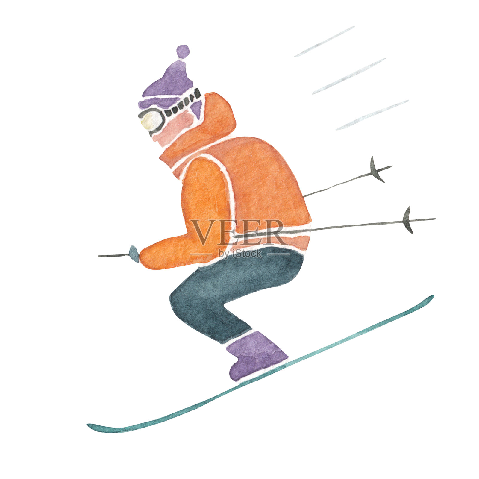 男人高兴地滑雪插画图片素材