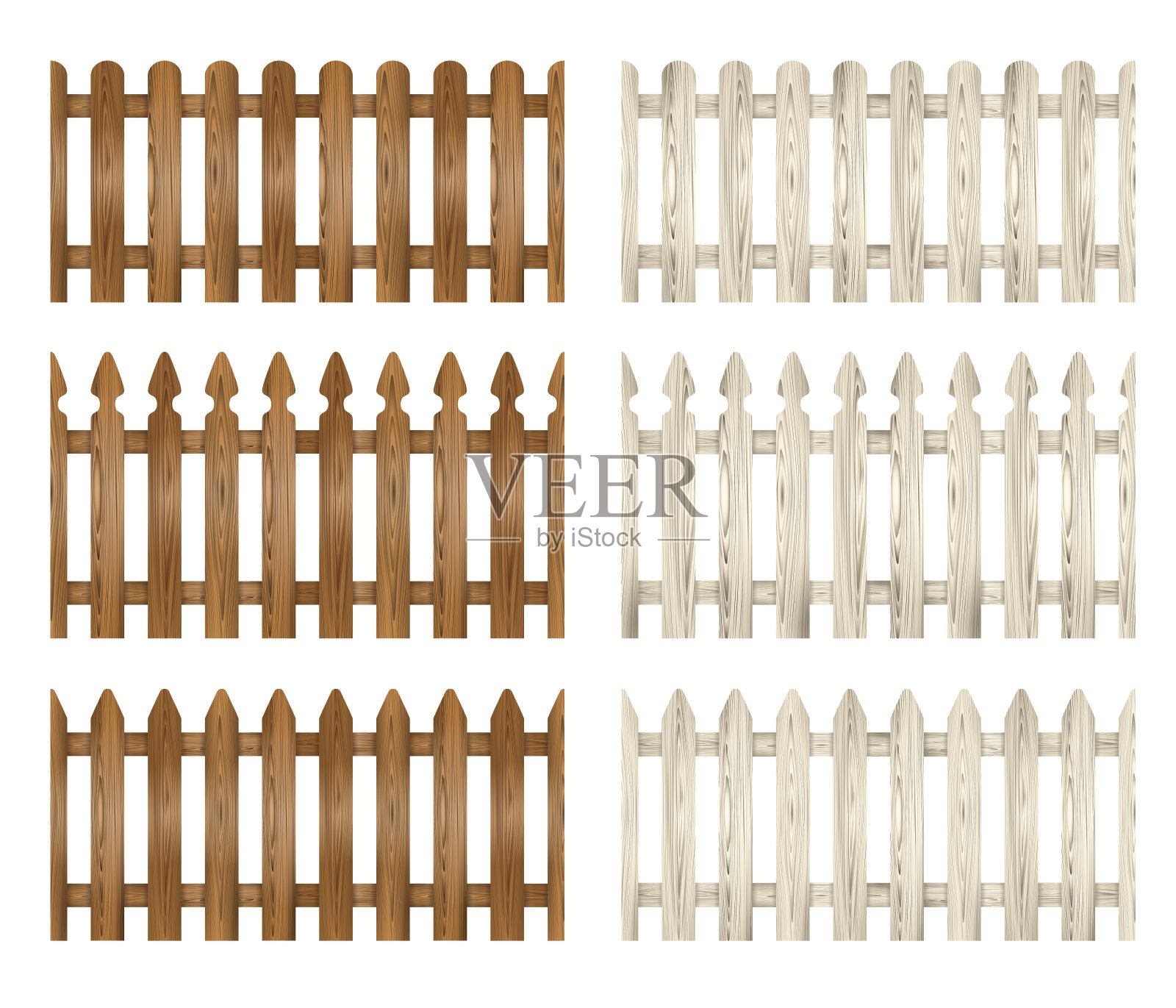 木栅栏。无缝白色和棕色篱笆插图插画图片素材