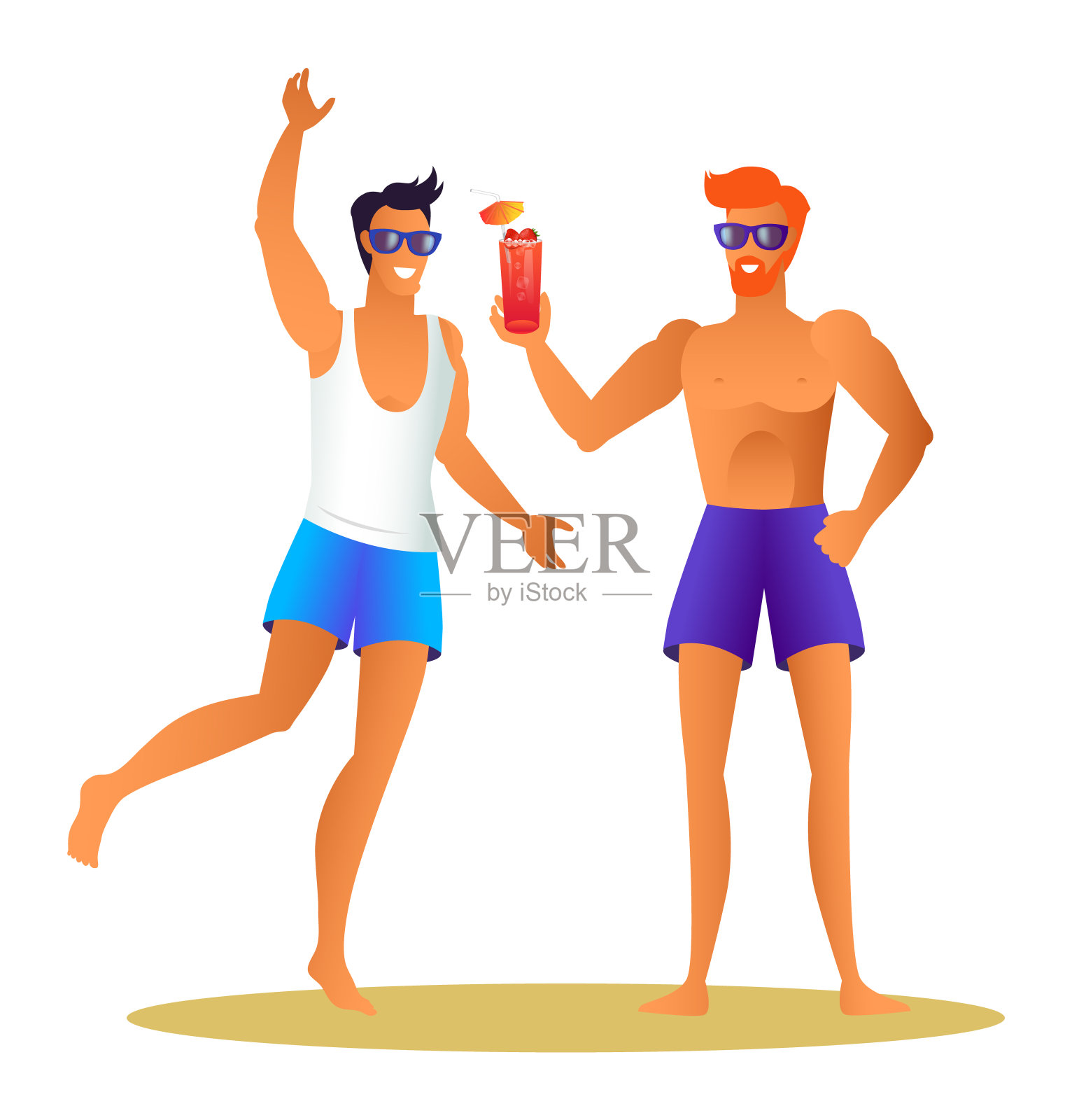 两个运动运动员在夏天的布料有乐趣插画图片素材
