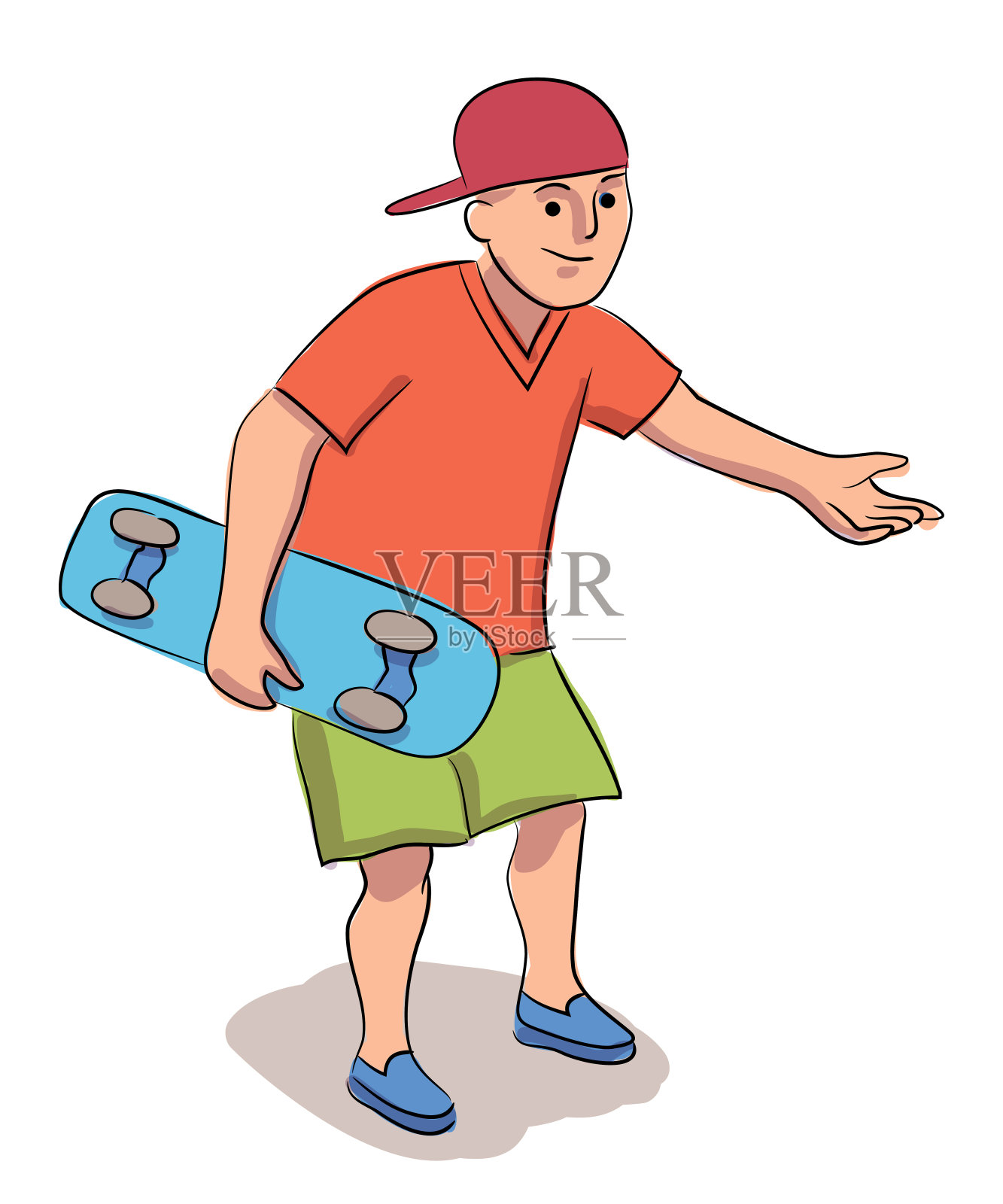 滑板者在帽子，运动服孤立在白色插画图片素材