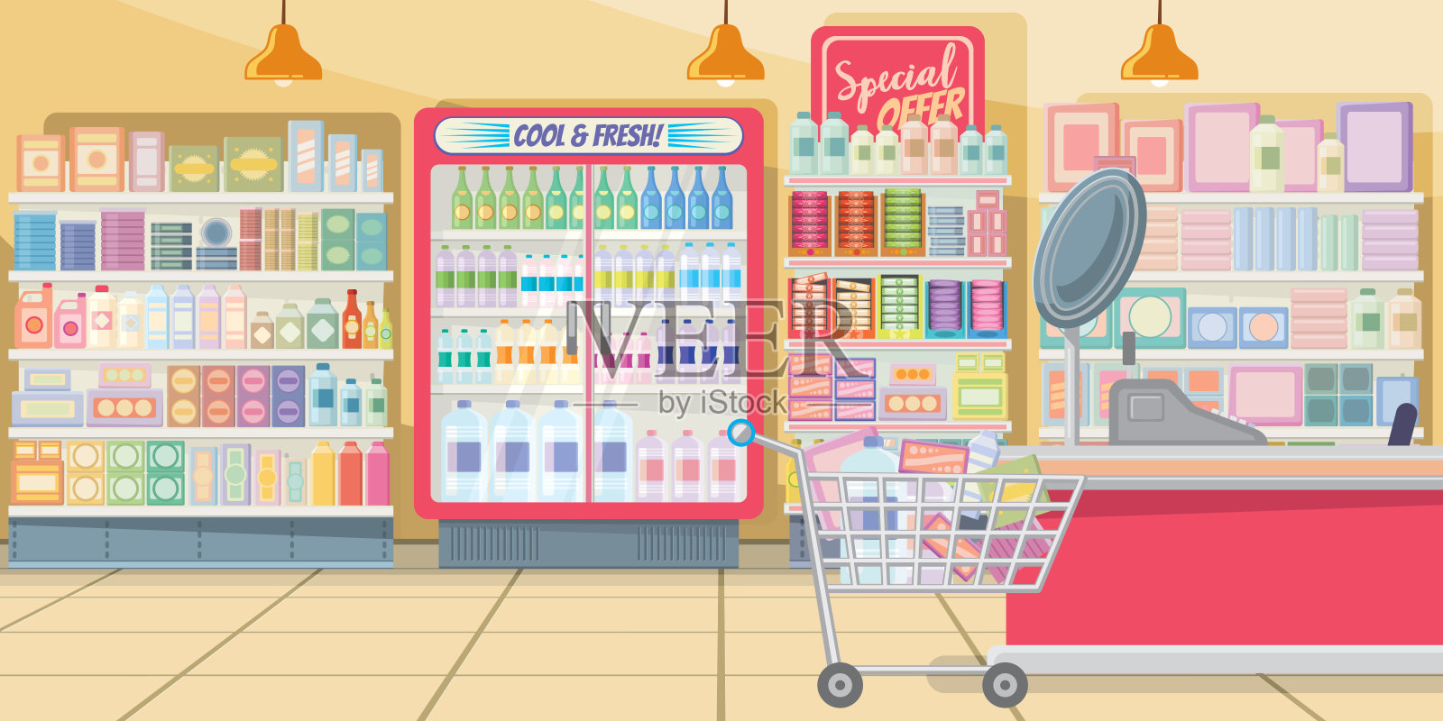 超市食品货架插图插画图片素材