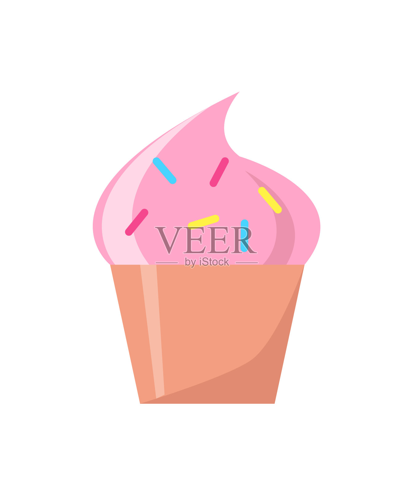 纸杯蛋糕与粉色奶油顶部矢量插图设计元素图片