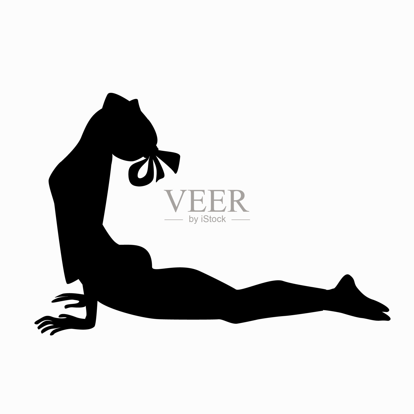 女孩做体式，躺在地板上，用手支撑，弓起背。插画图片素材