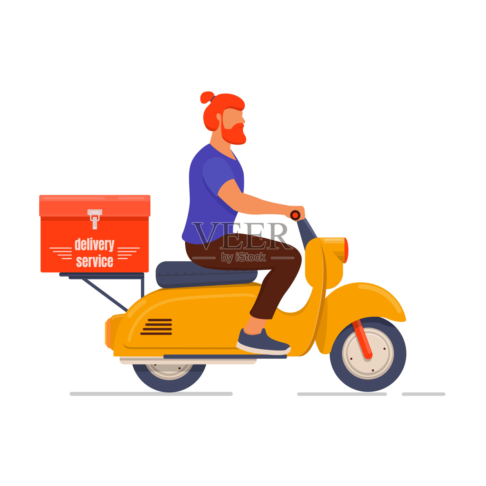 一个骑着黄色滑板车的送货员插画图片素材