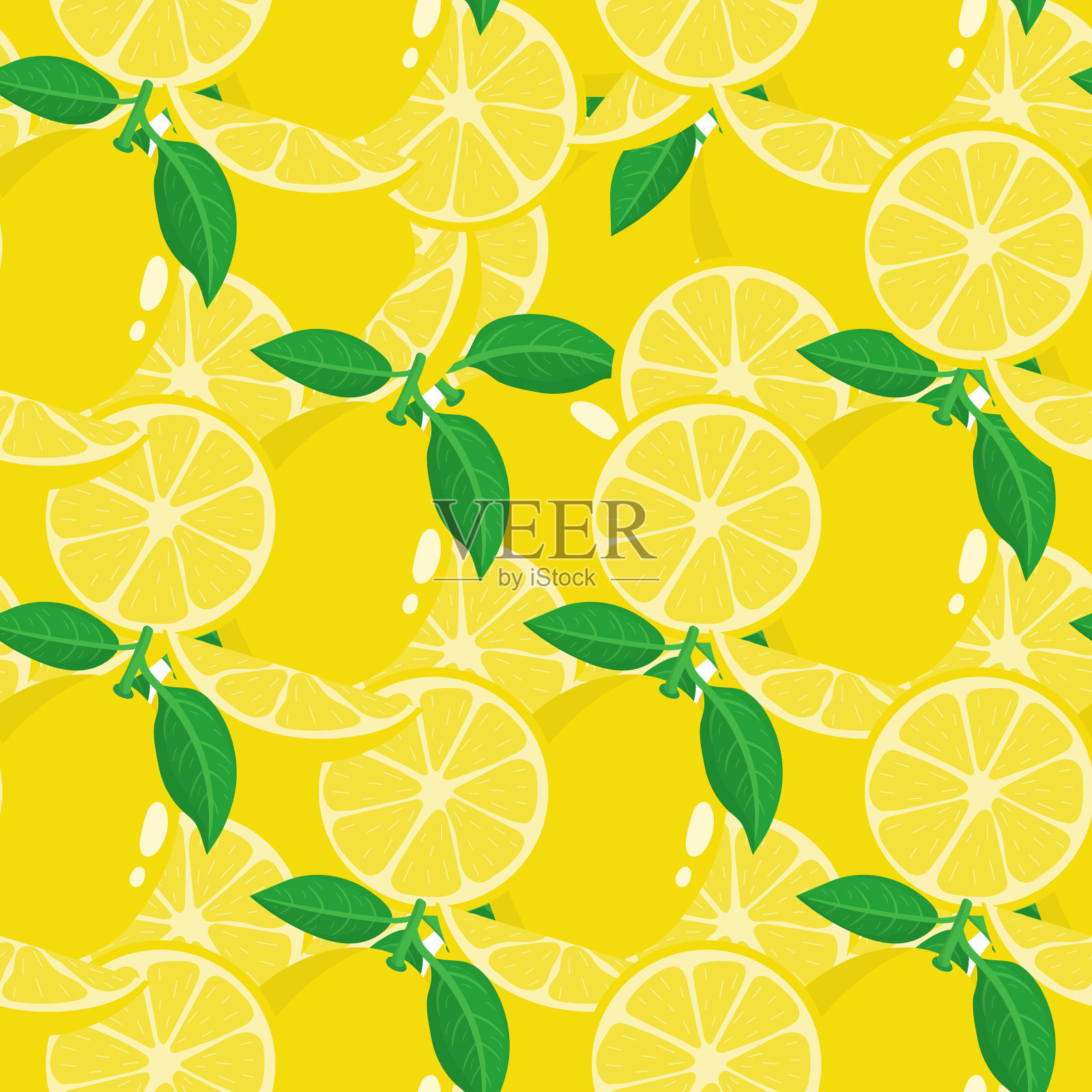 无缝模式与柠檬在白色的背景。有机水果。卡通风格。矢量插图设计，网页，包装纸，织物，墙纸。插画图片素材