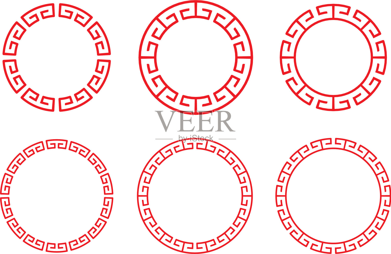 经典中国红圈窗和相框插画图片素材