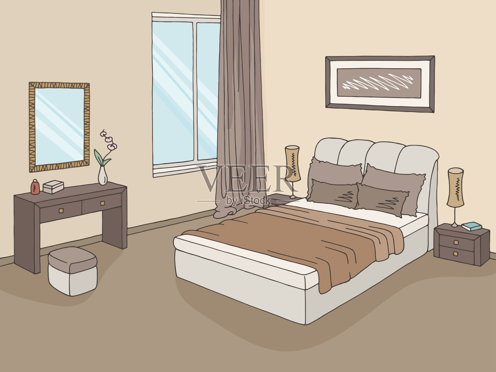 卧室图形颜色室内素描插图向量插画图片素材