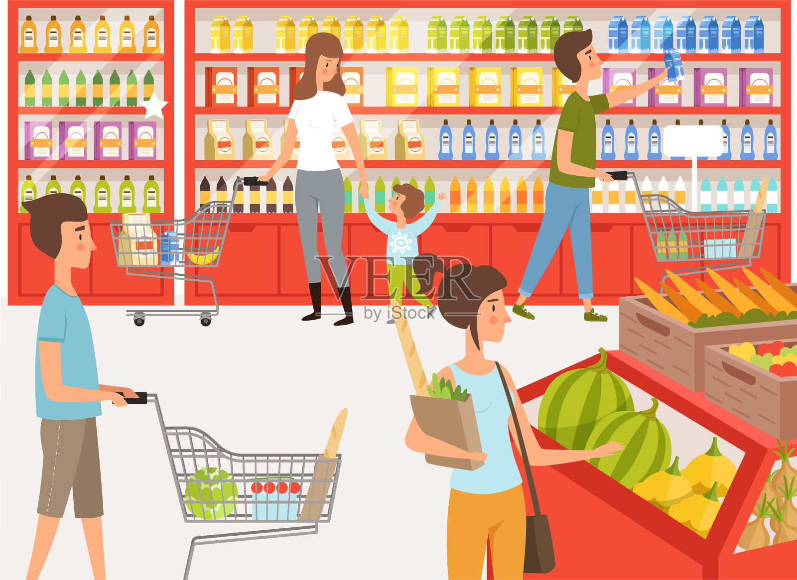 超市背景购物者插画图片素材
