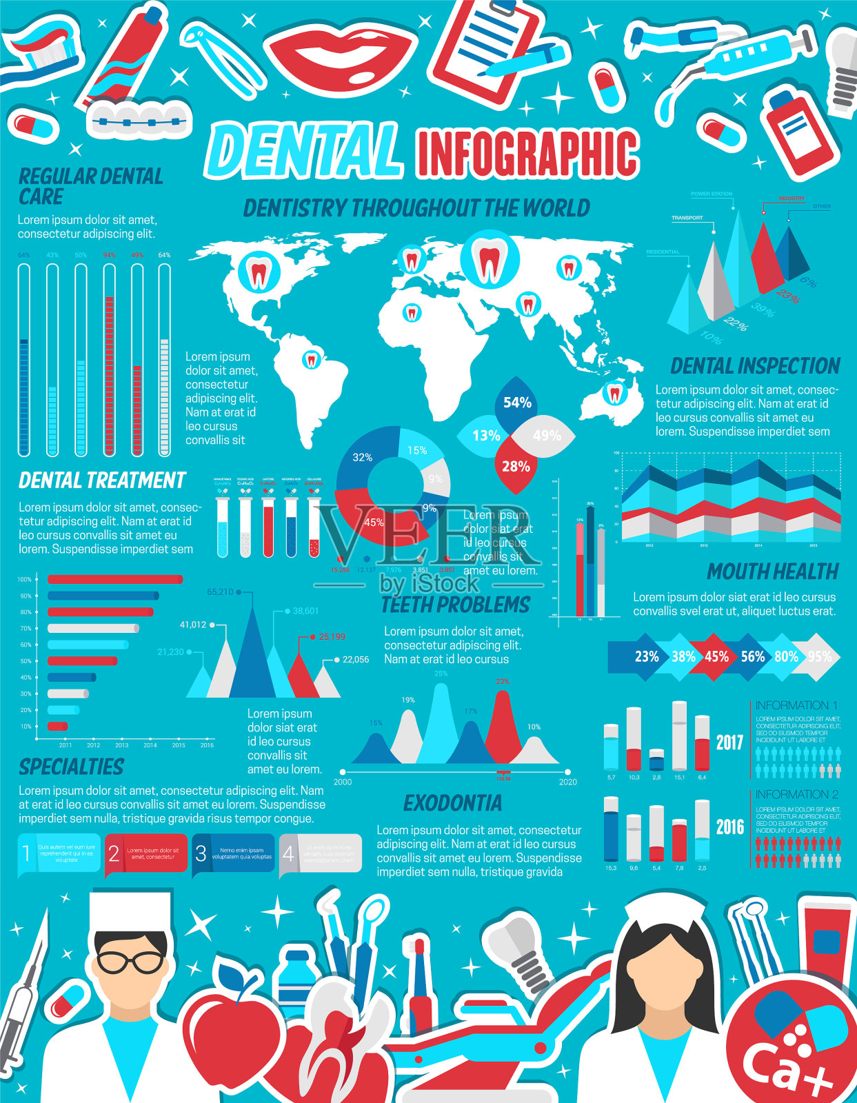 牙科保健和牙科医学信息图插画图片素材