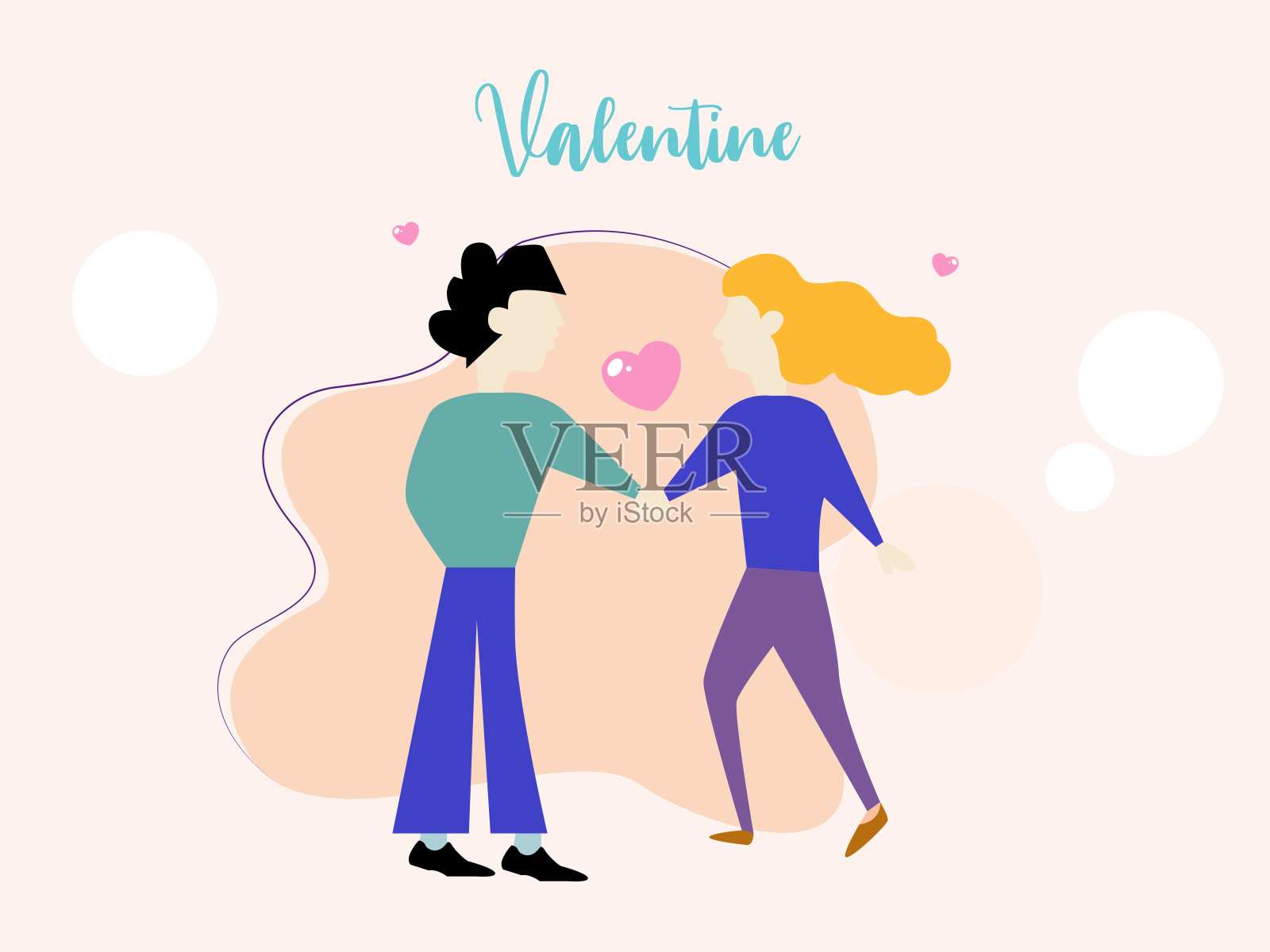 社交信息博客情人节在软粉色柔和彩色矢量背景-平面卡通横幅设计模板素材