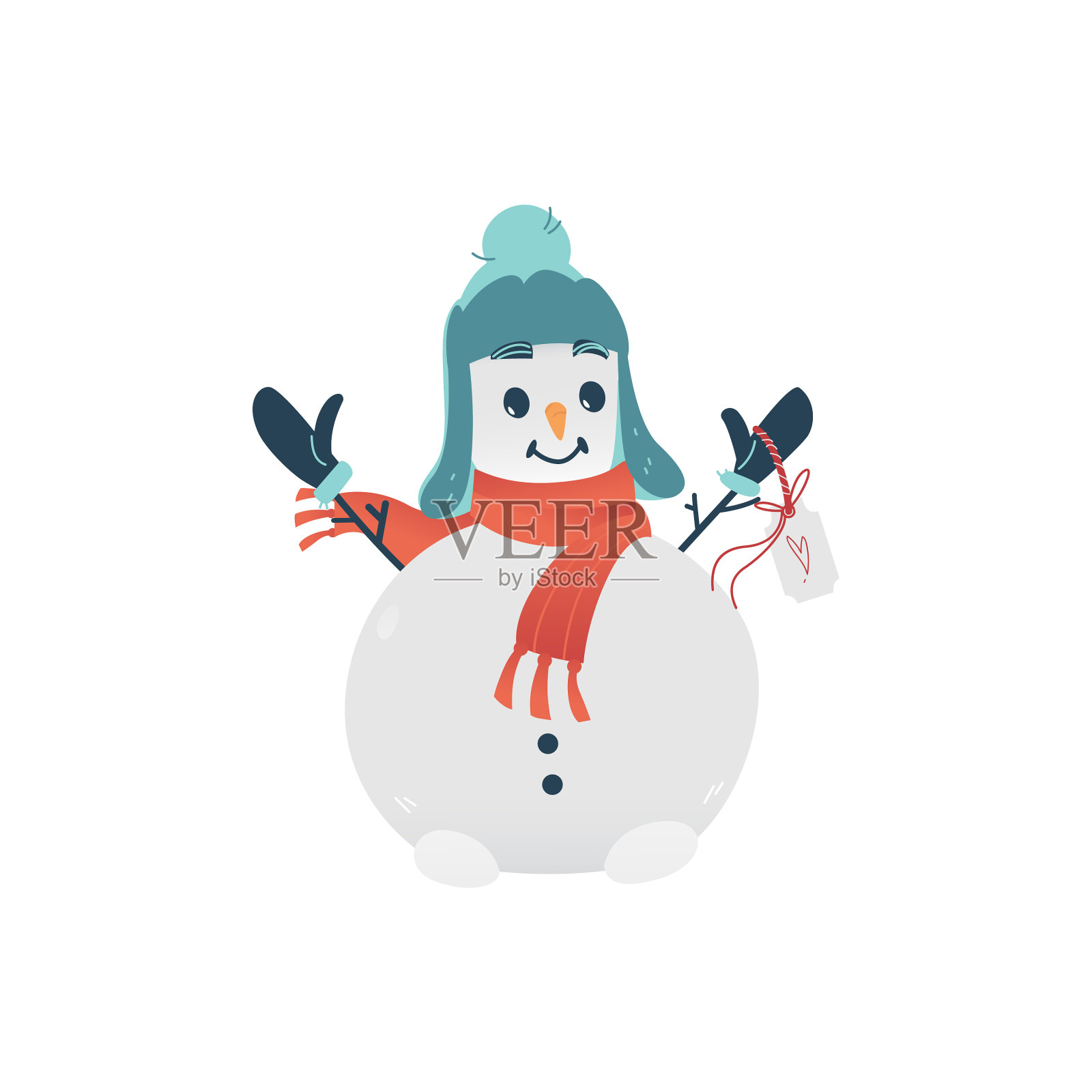 扁平的雪人戴着帽子围巾设计元素图片