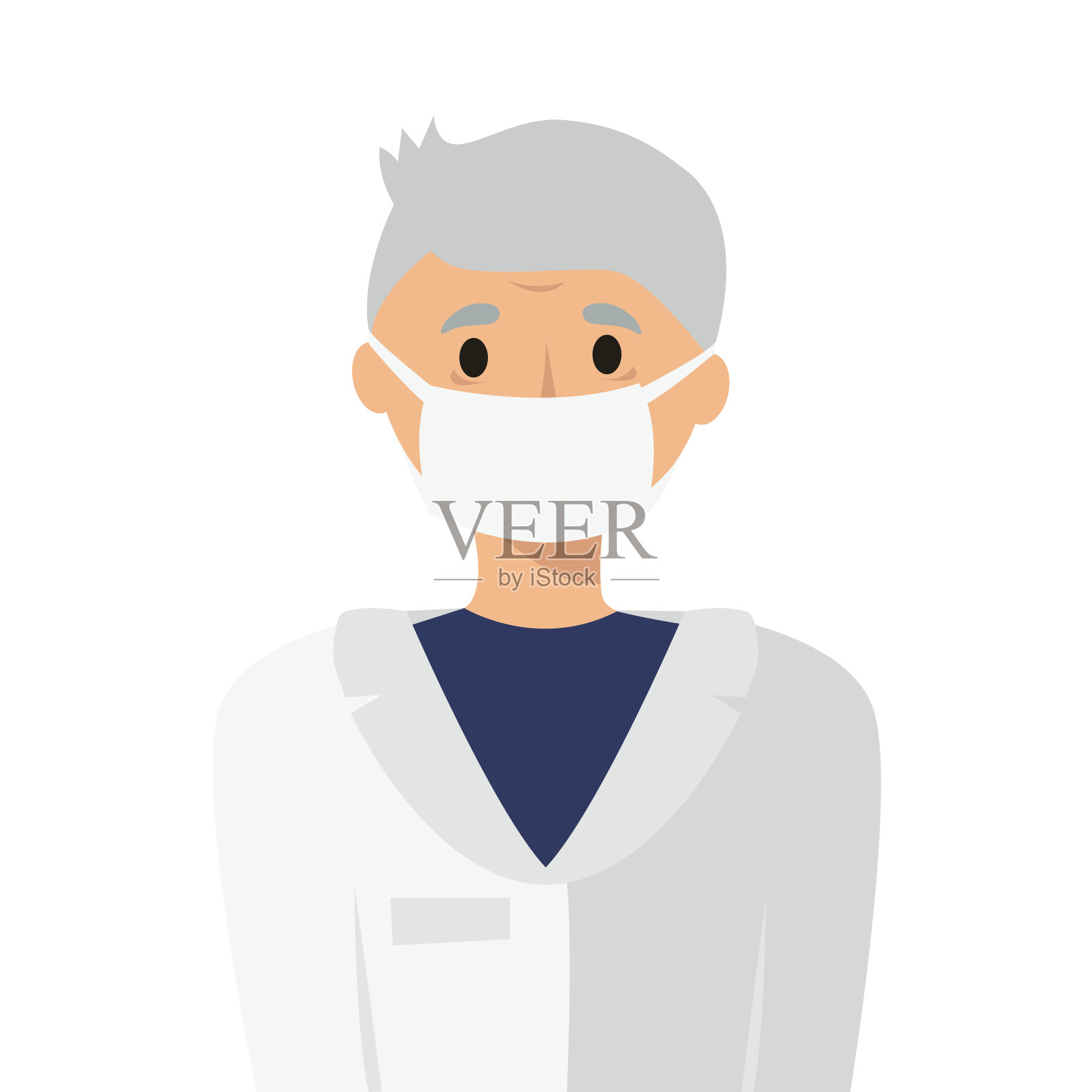 插图的一个老人医生，护士与灰色的头发在一个医疗面具设计元素图片