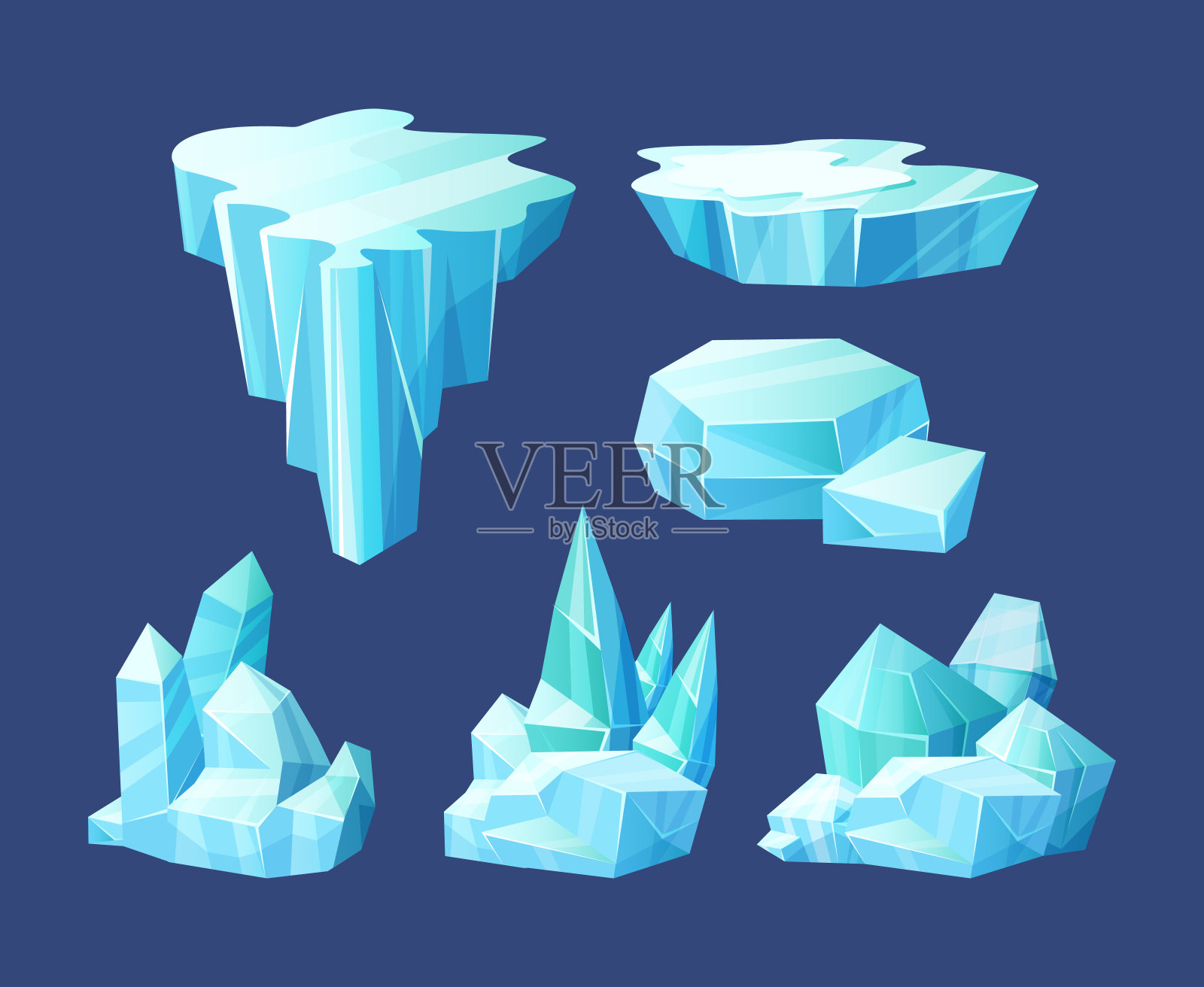 冰晶、冰山碎冰、冰柱插画图片素材