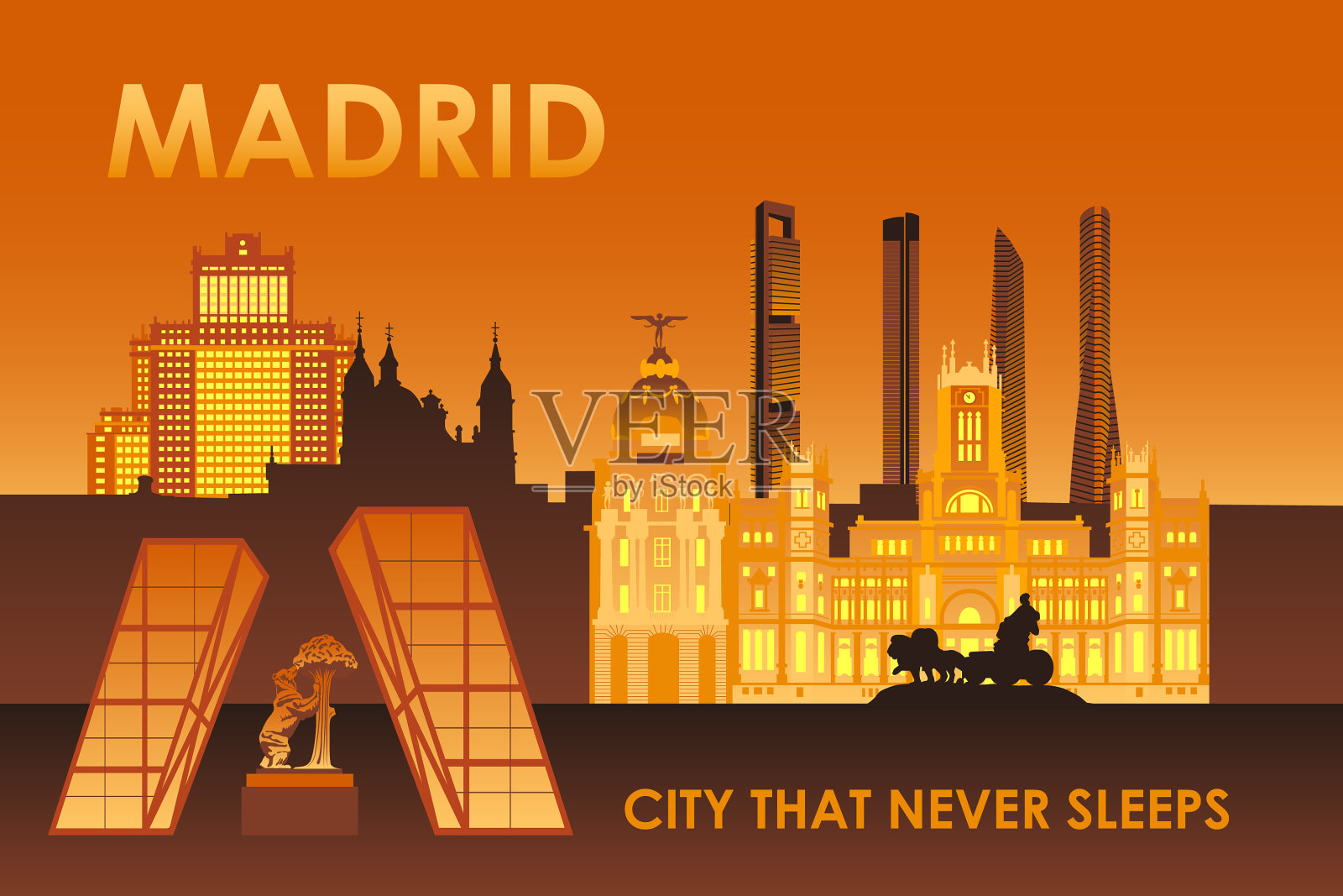 马德里不眠之城插画图片素材