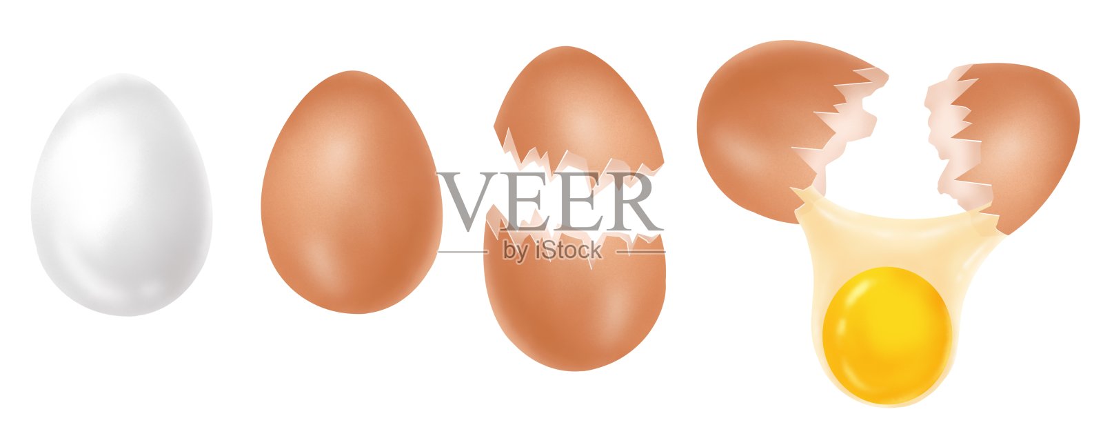鸡蛋与蛋黄设置孤立的白色背景，白色，棕色，蛋黄鸡蛋，3d插图插画图片素材