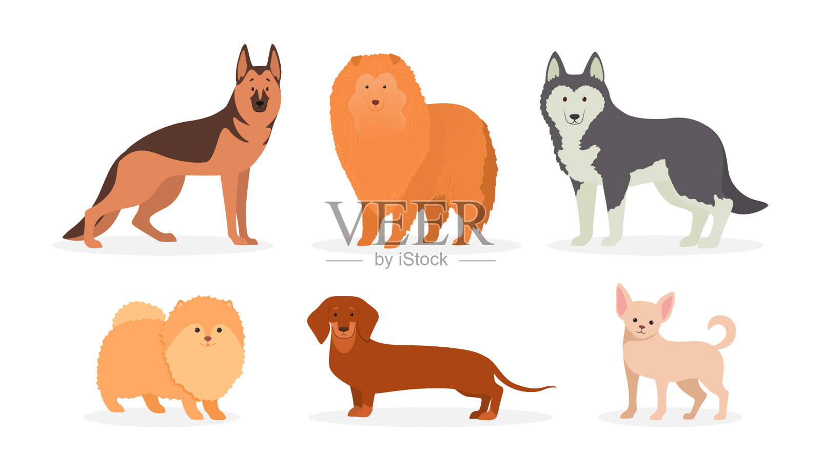 可爱快乐的狗平面图标收集设计元素图片