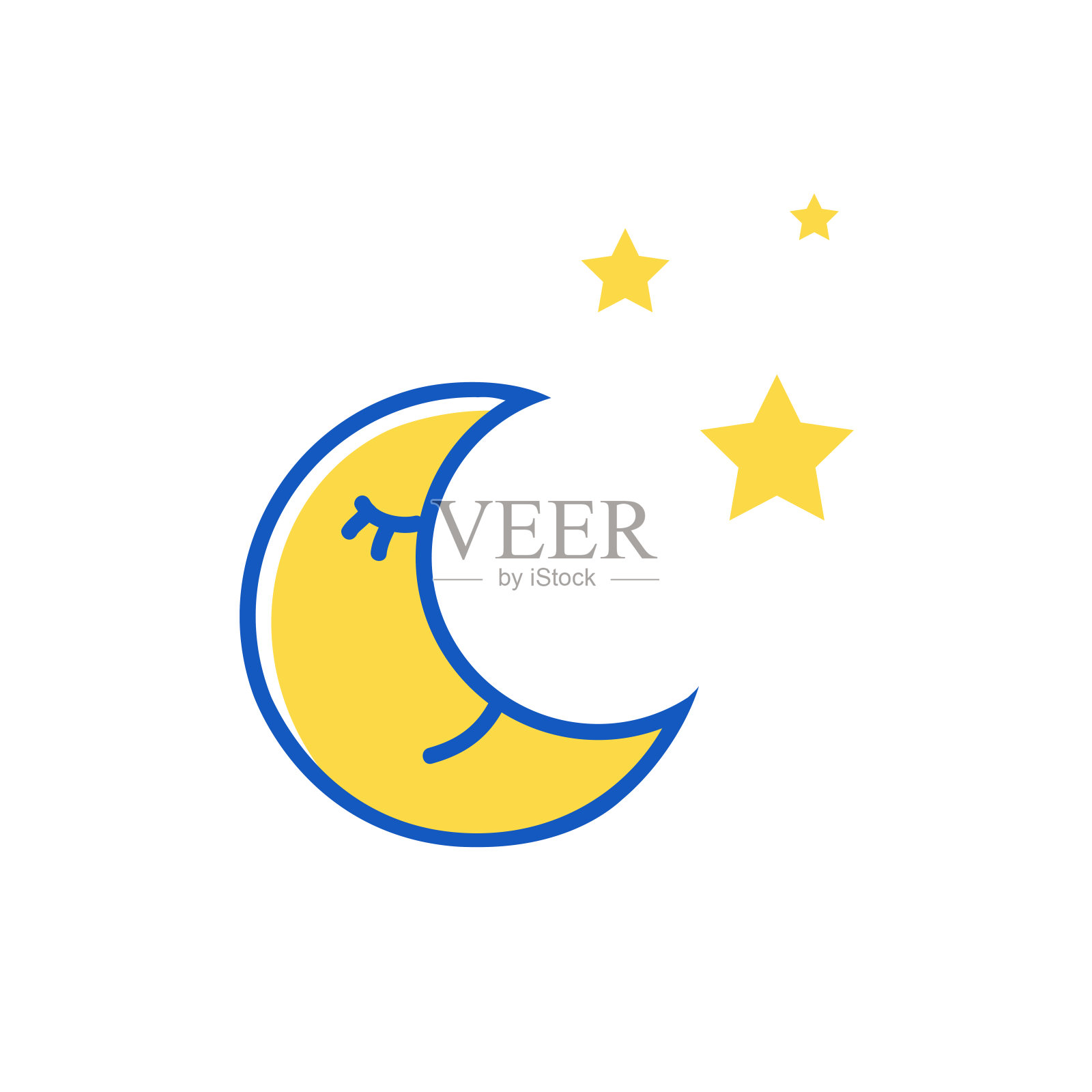 睡觉的月亮与星星-矢量平面图标设计元素图片