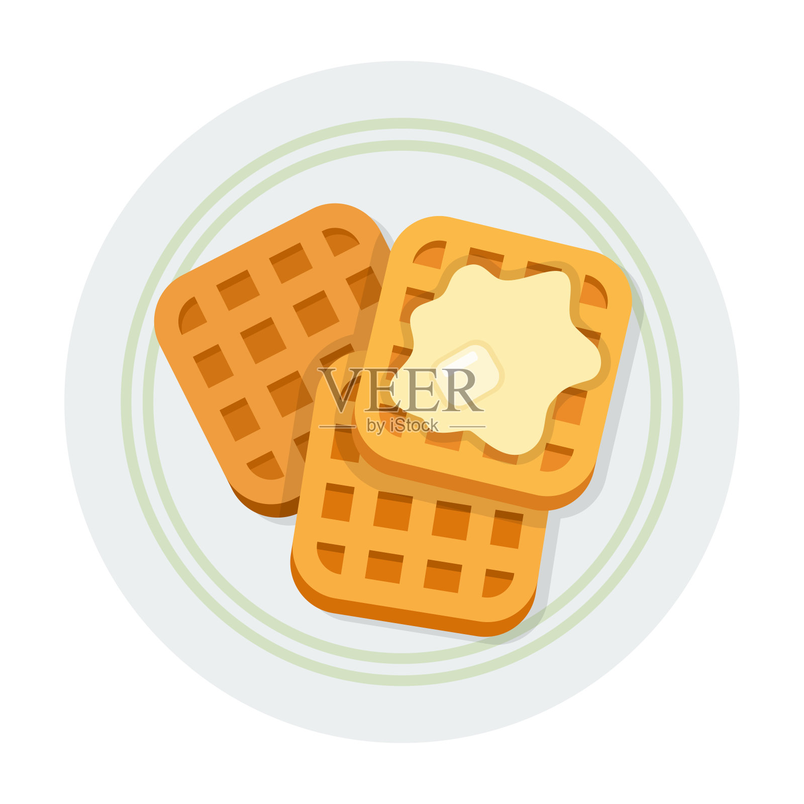 方形华夫饼与黄油矢量图标平面隔离设计元素图片