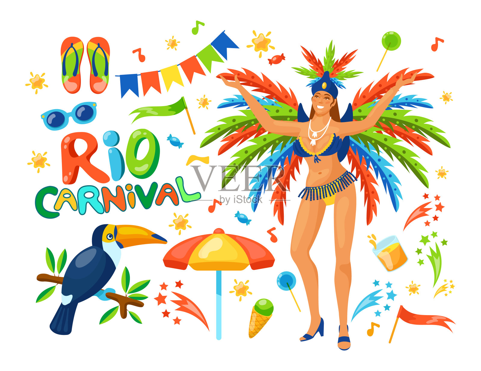 巴西狂欢节。美丽的庆祝派对或面具化装舞会。插画图片素材