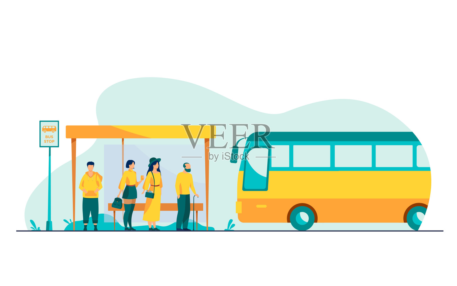乘客在公交车站等候公共交通工具设计元素图片