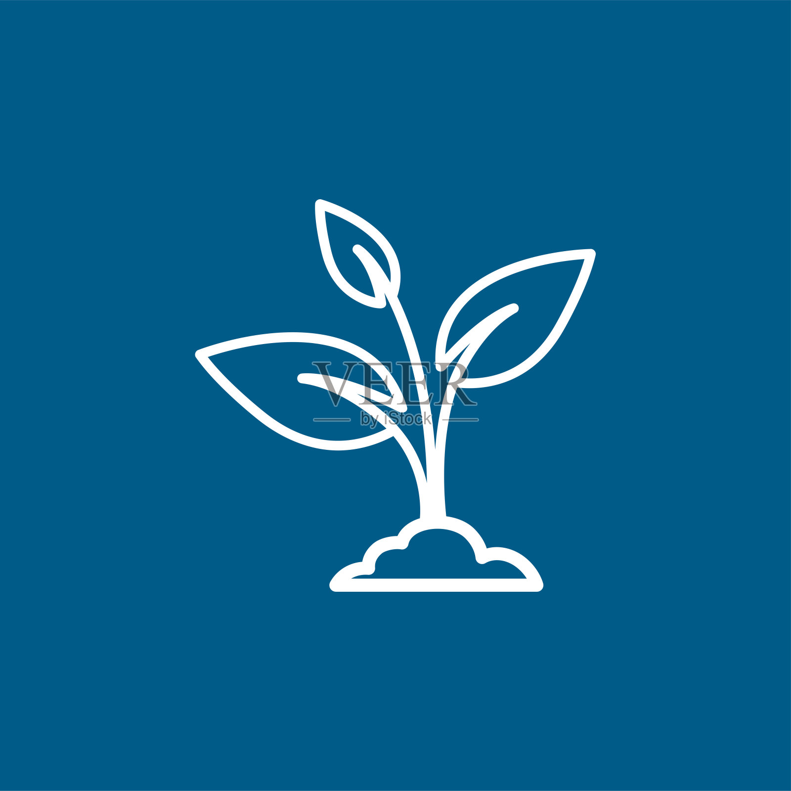 植物线图标上的蓝色背景。蓝色平面风格矢量插图设计元素图片