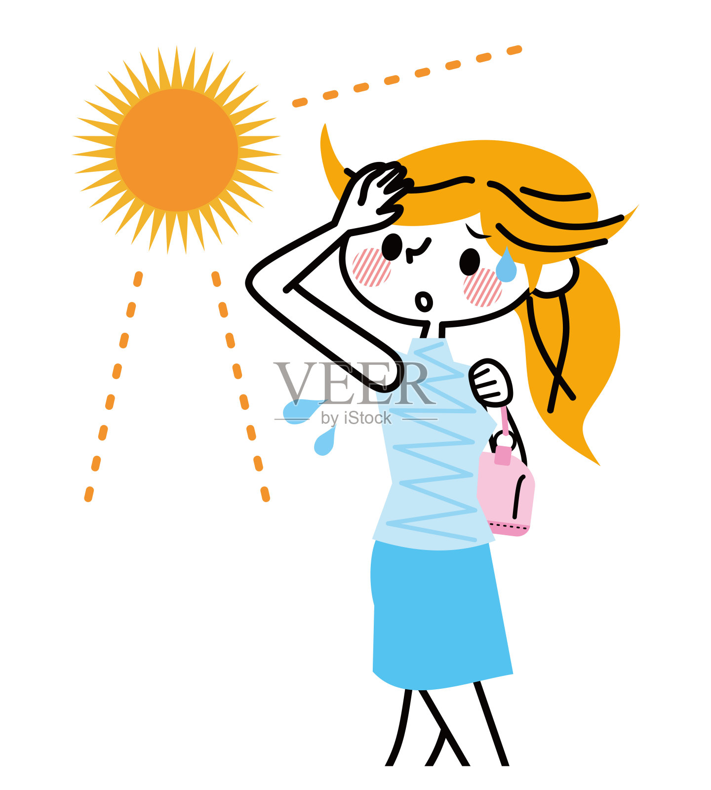 沐浴在强烈阳光下的妇女。插画图片素材