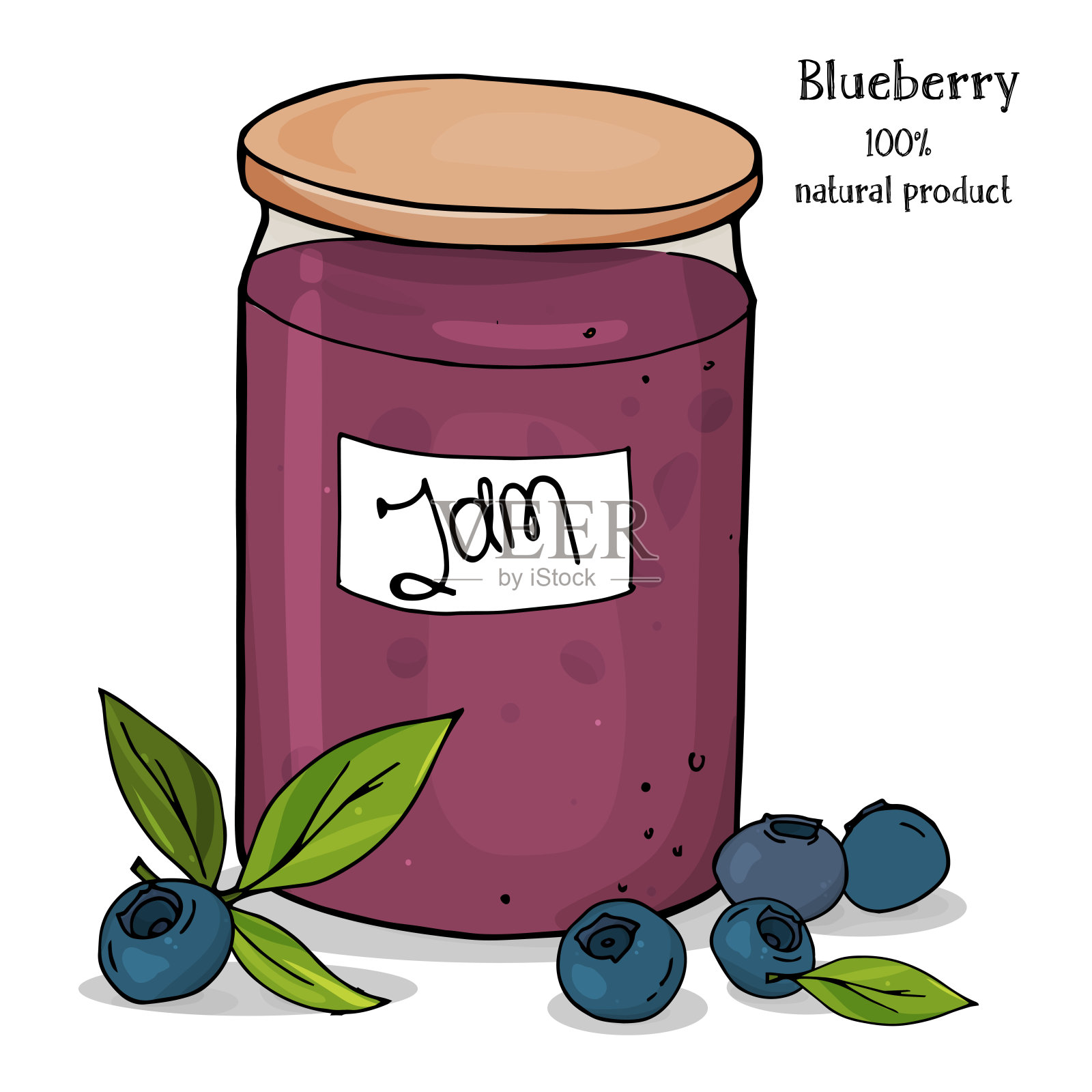 天然有机自制蓝莓果酱在白色背景在素描风格。插画图片素材
