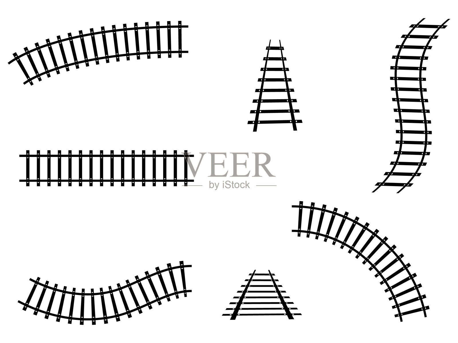 火车轨道设置矢量插图设计元素图片