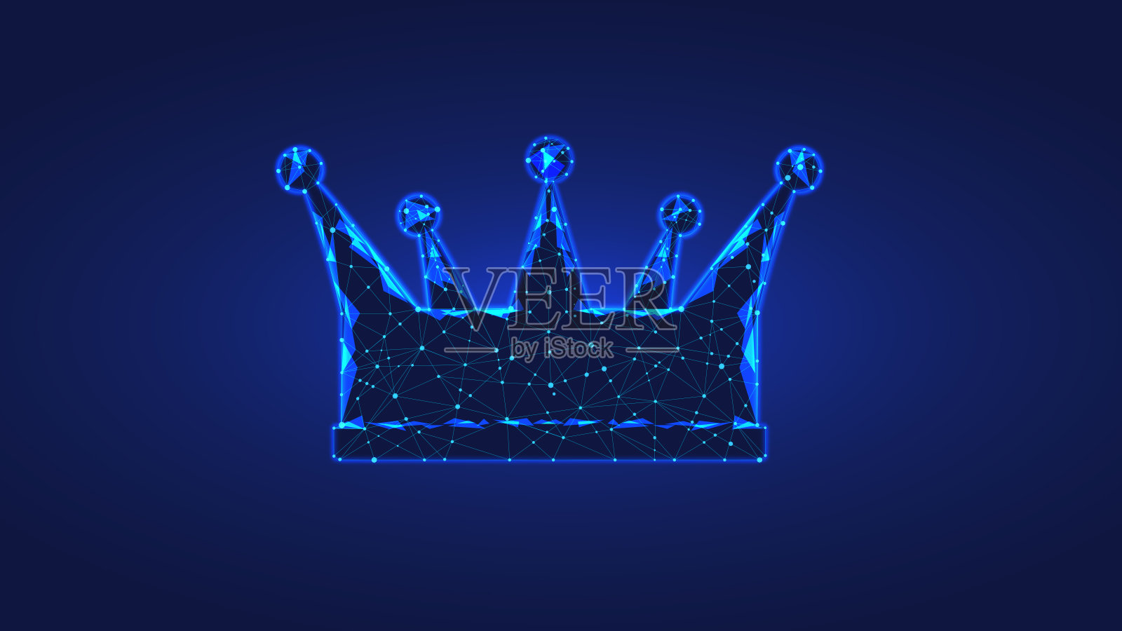 皇冠由三角形和发光点组成。奢侈、权力和财富的概念。深蓝色的背景插画图片素材