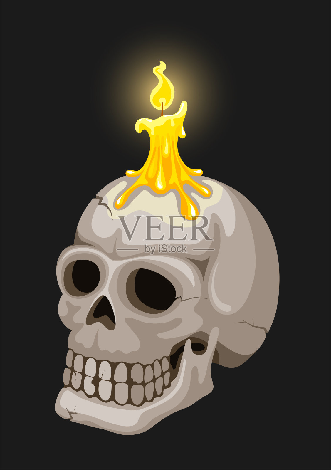骷髅形态烛台上燃烧的蜡烛插画图片素材