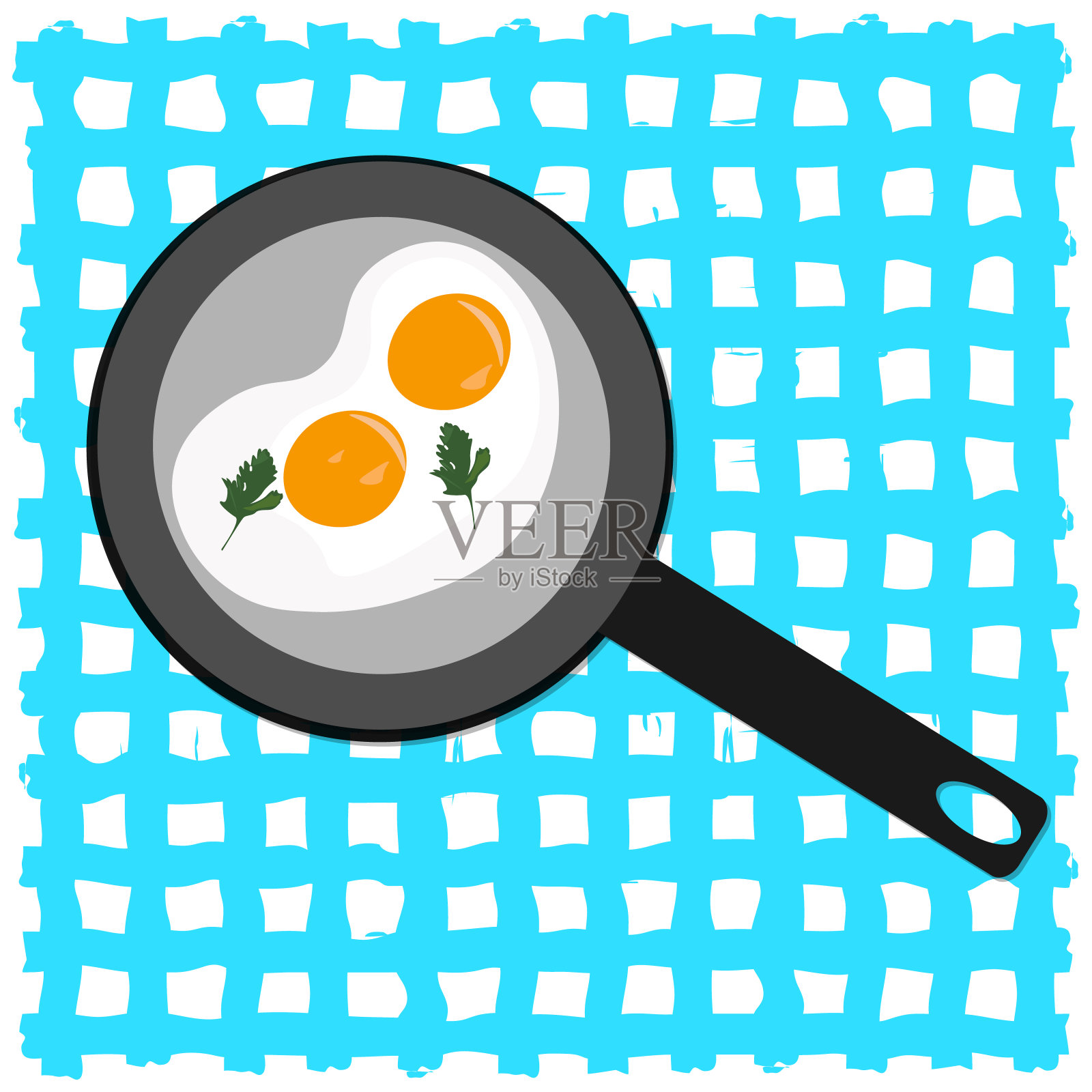 早餐用平底锅煎的鸡蛋插画图片素材
