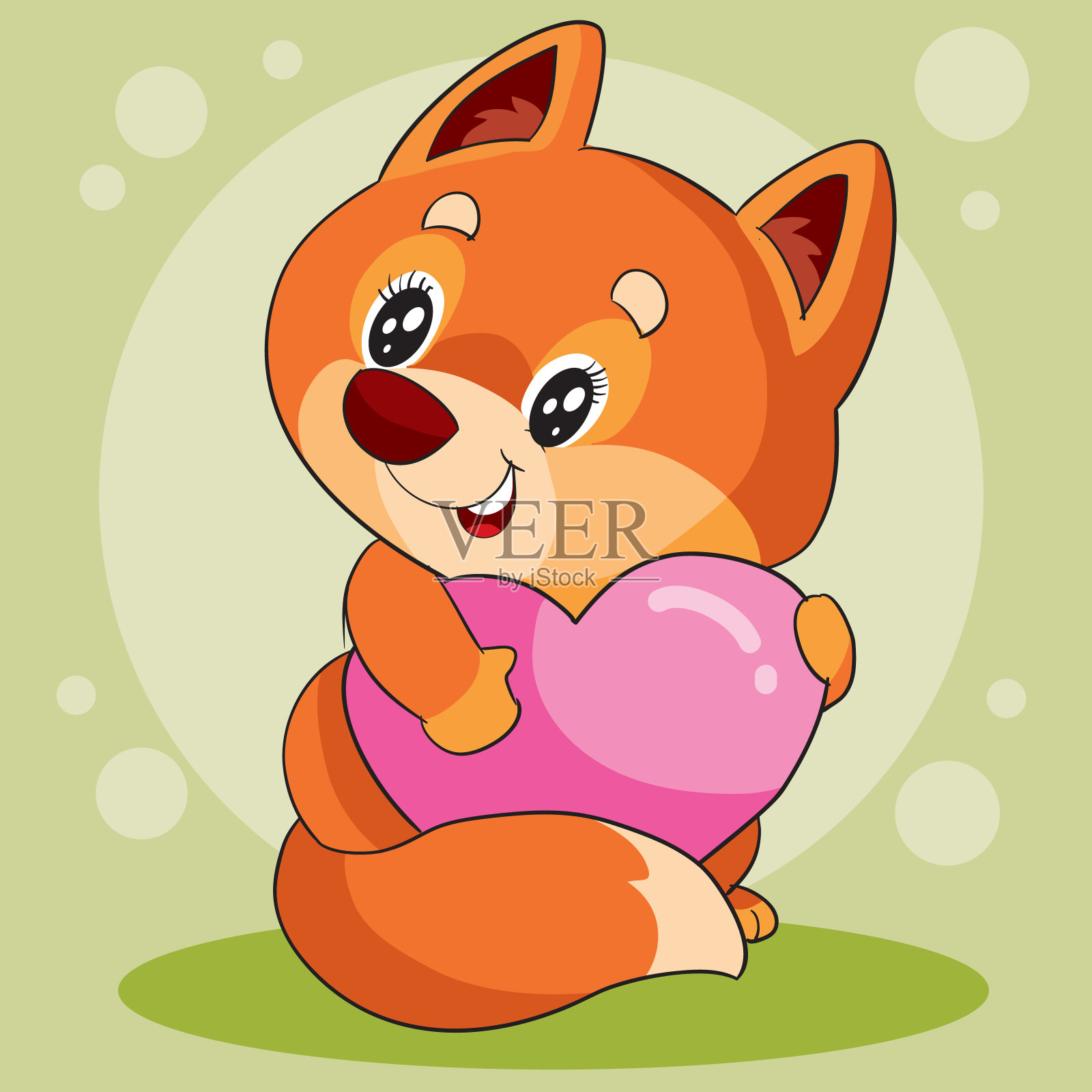 可爱的狐狸与大眼睛持有他的心自己，想给它一个假期，矢量插图插画图片素材