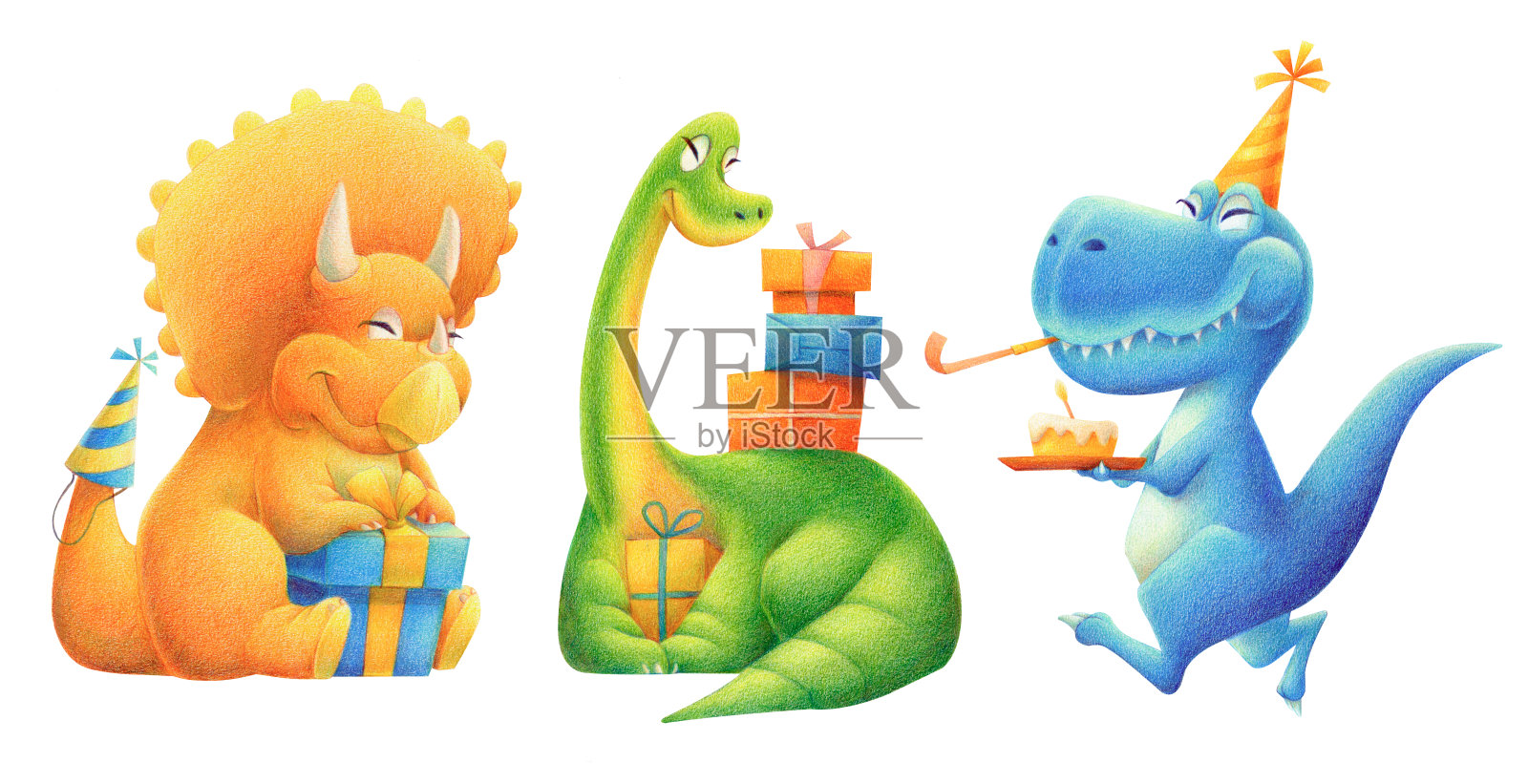 恐龙庆祝生日插画图片素材