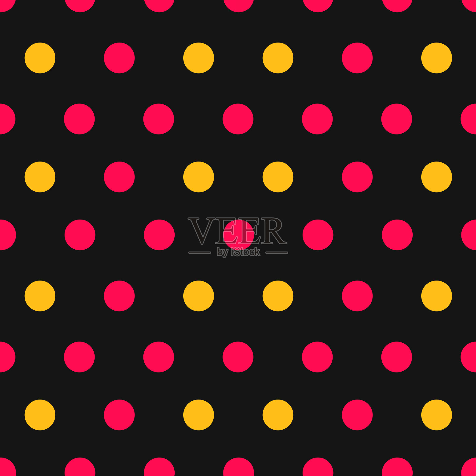 粉红色和黄色圆点在黑色背景无缝图案。插画图片素材