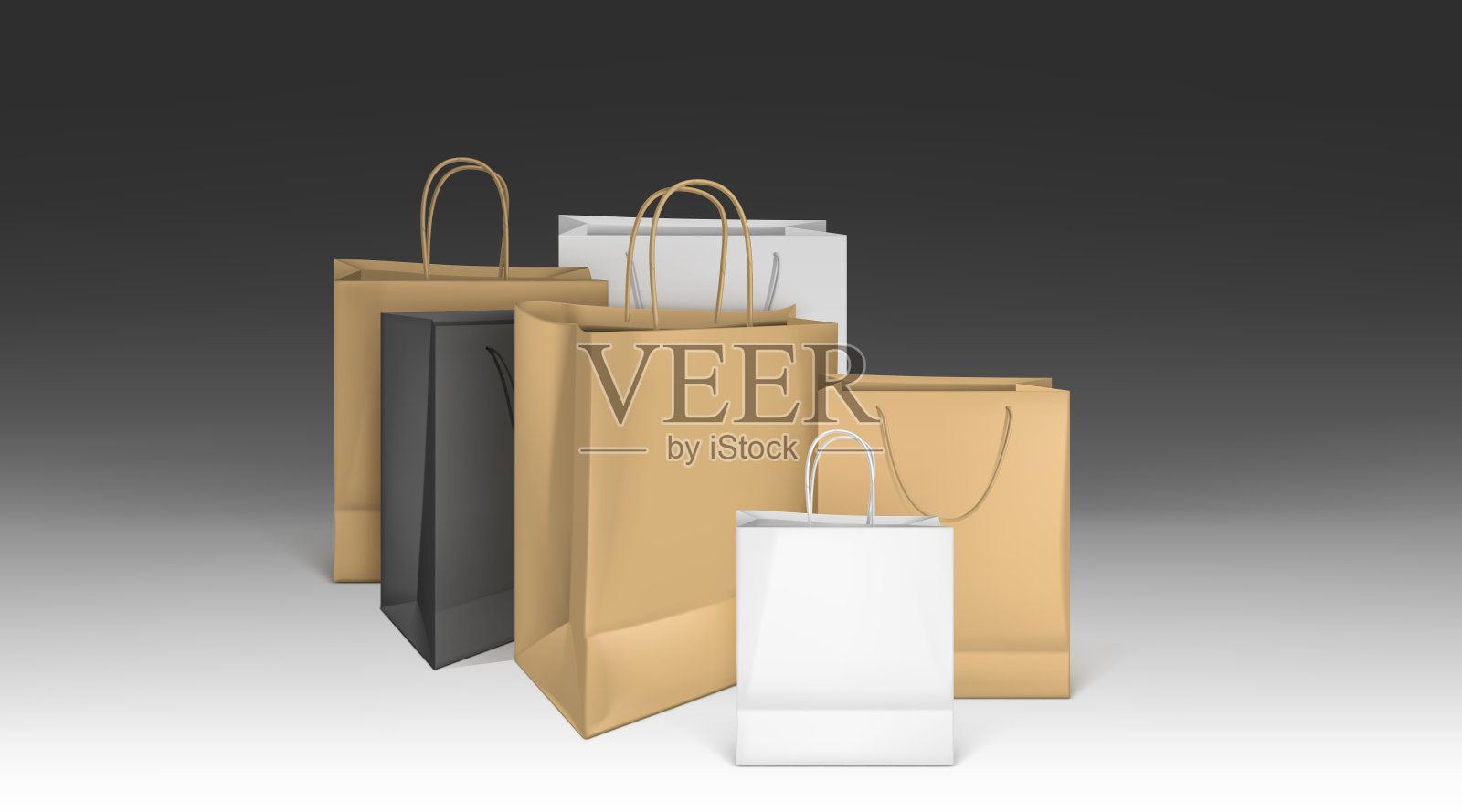 纸质购物袋，空白包装模型集插画图片素材