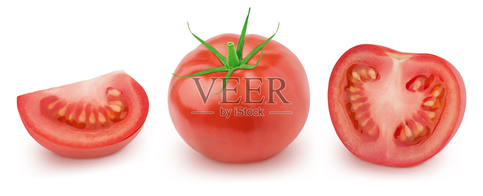 一组新鲜的红色番茄孤立在白色的背景。照片摄影图片