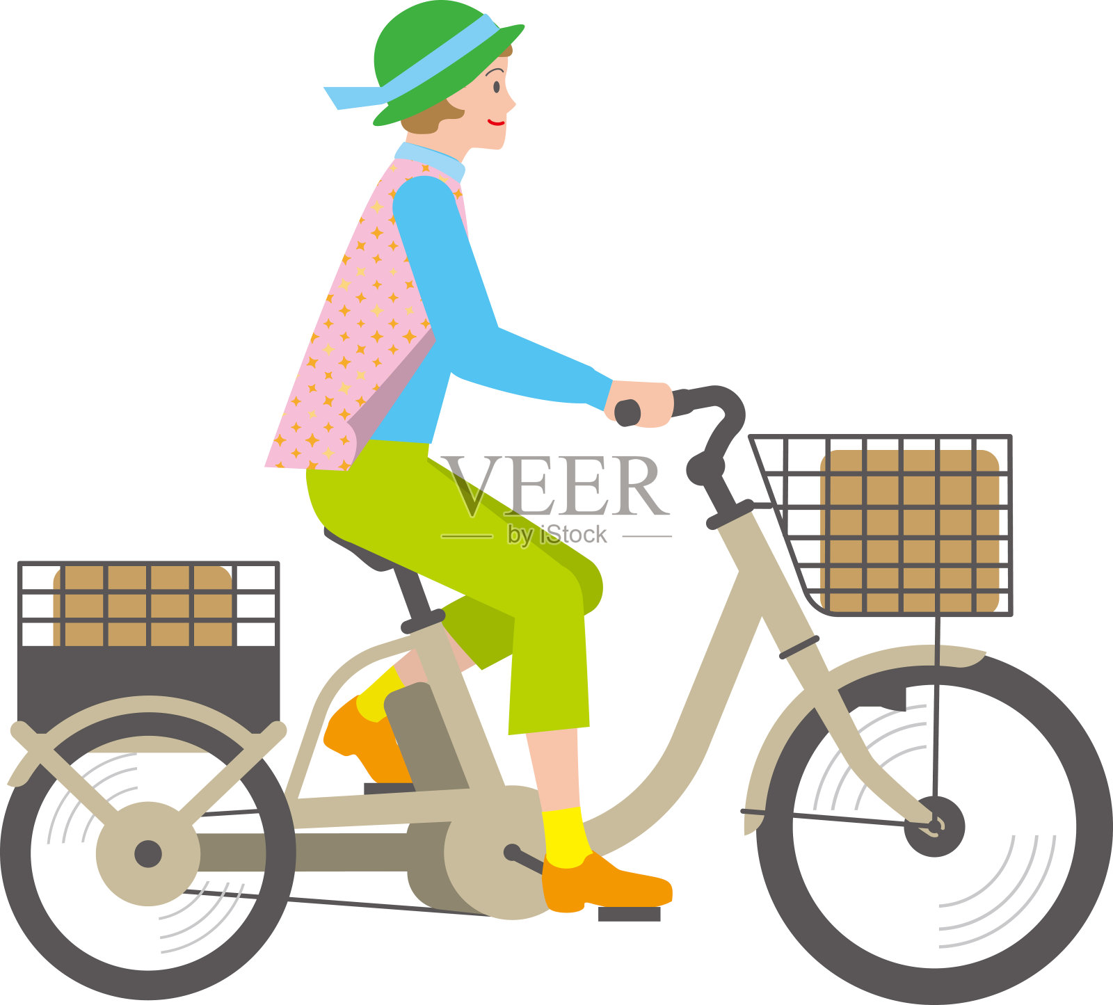 老妇人骑着电动三轮车插画图片素材