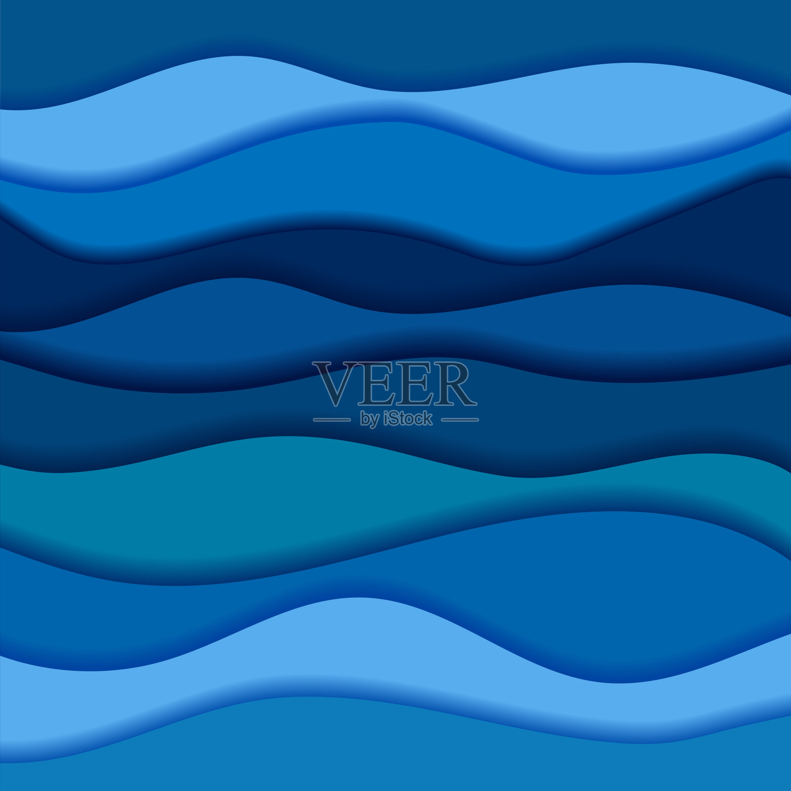 蓝色纸艺术波浪背景。海水的概念。矢量图插画图片素材