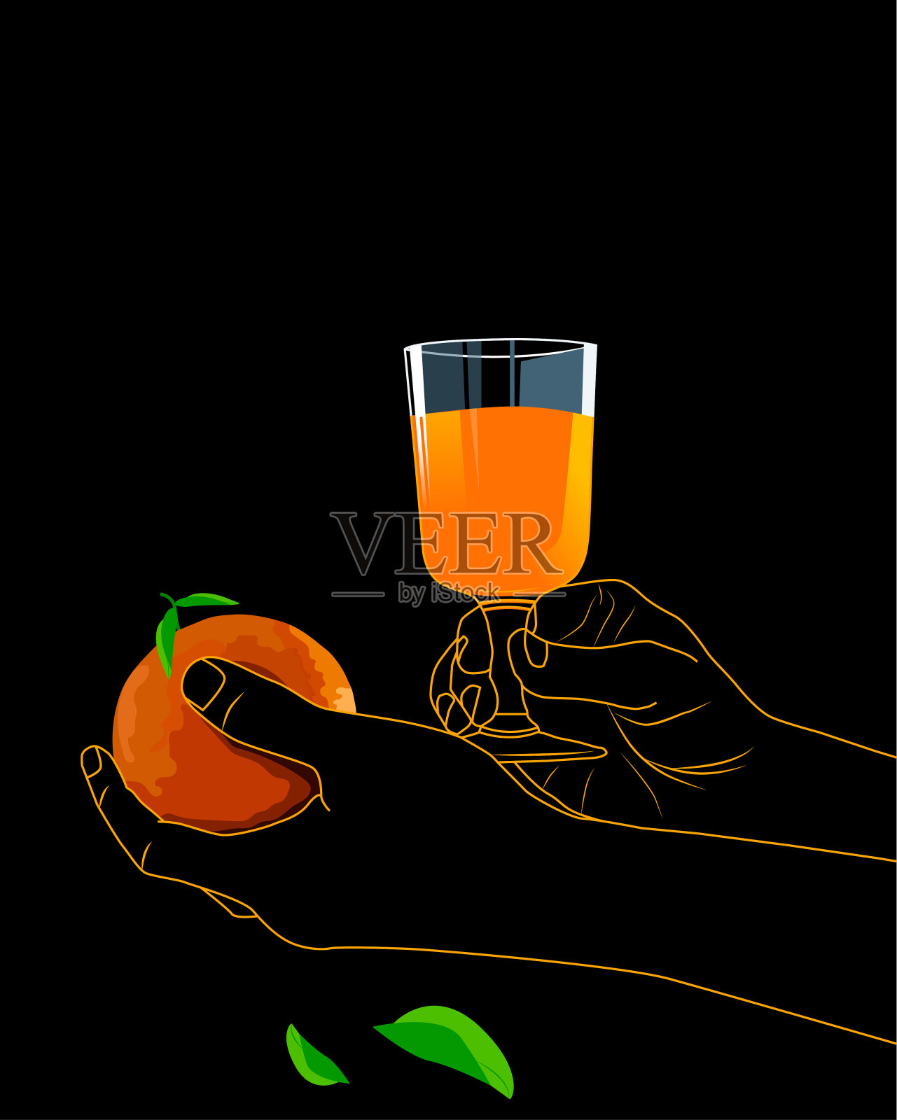 一只手拿着一杯橙汁的插图插画图片素材