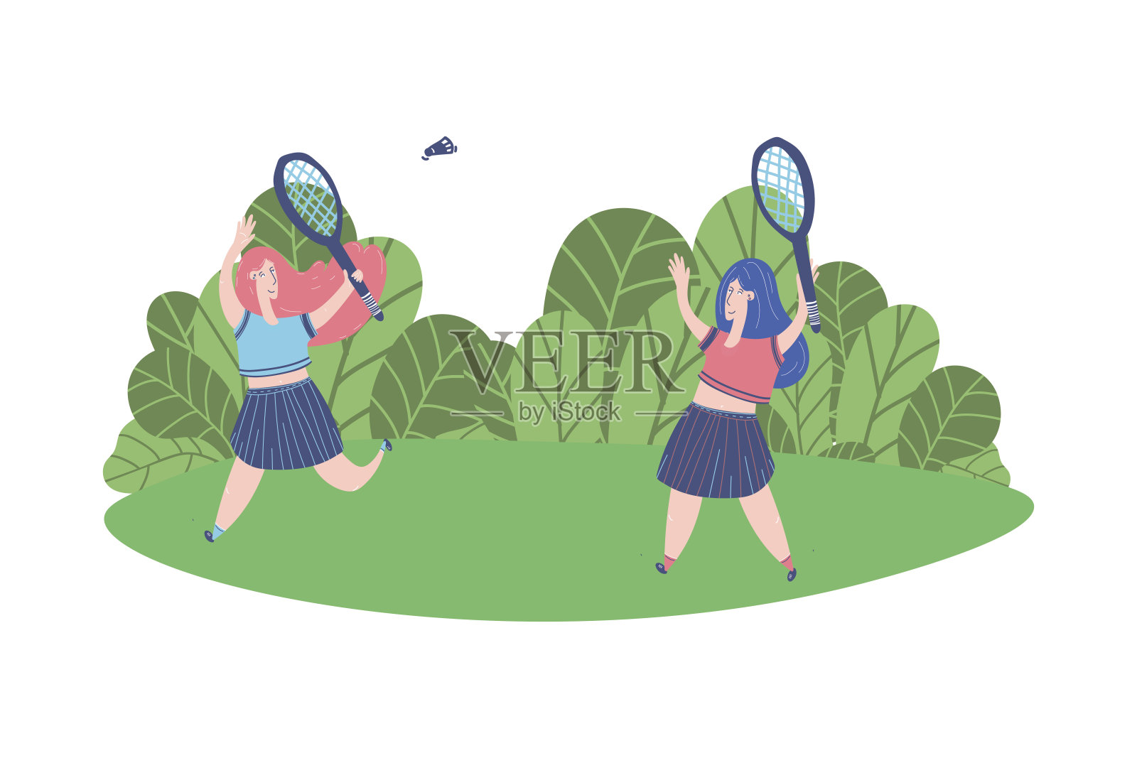 女子在新鲜空气中打羽毛球后被隔离取消。插画图片素材