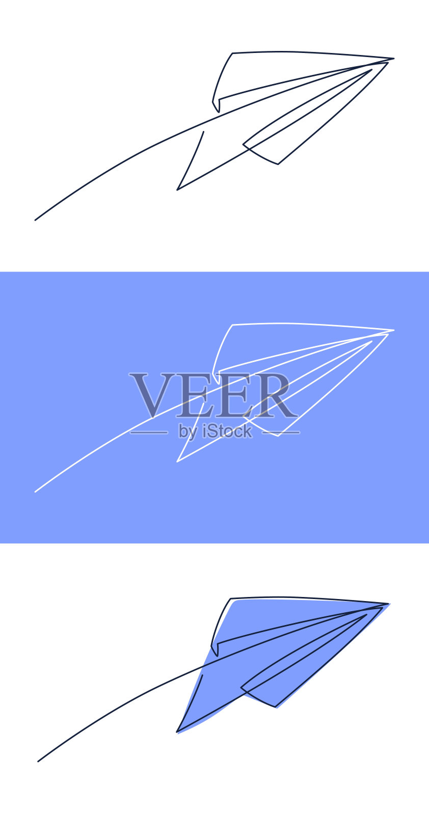 纸平面连续线矢量插图-飞机剪影制作的单线艺术风格。插画图片素材