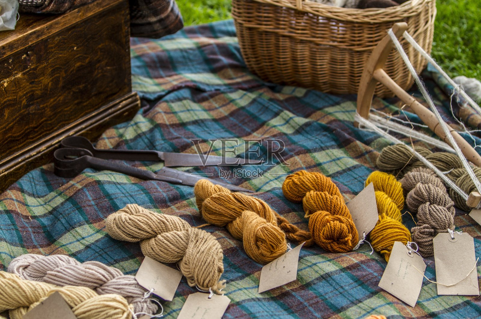 中世纪纱线和针织用品。照片摄影图片