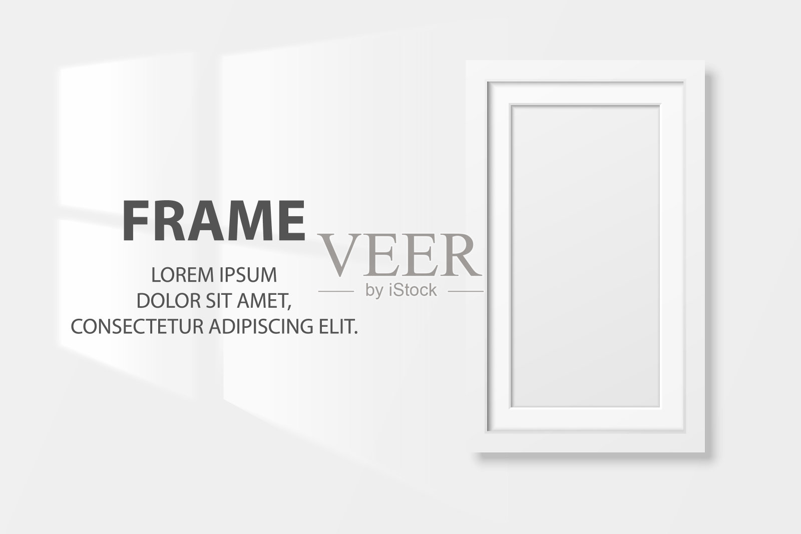 矢量3d现实白色垂直木制简单的现代框架图标特写孤立的白色墙壁背景与窗光。它可以用于演示。设计模板，模型，前视图插画图片素材