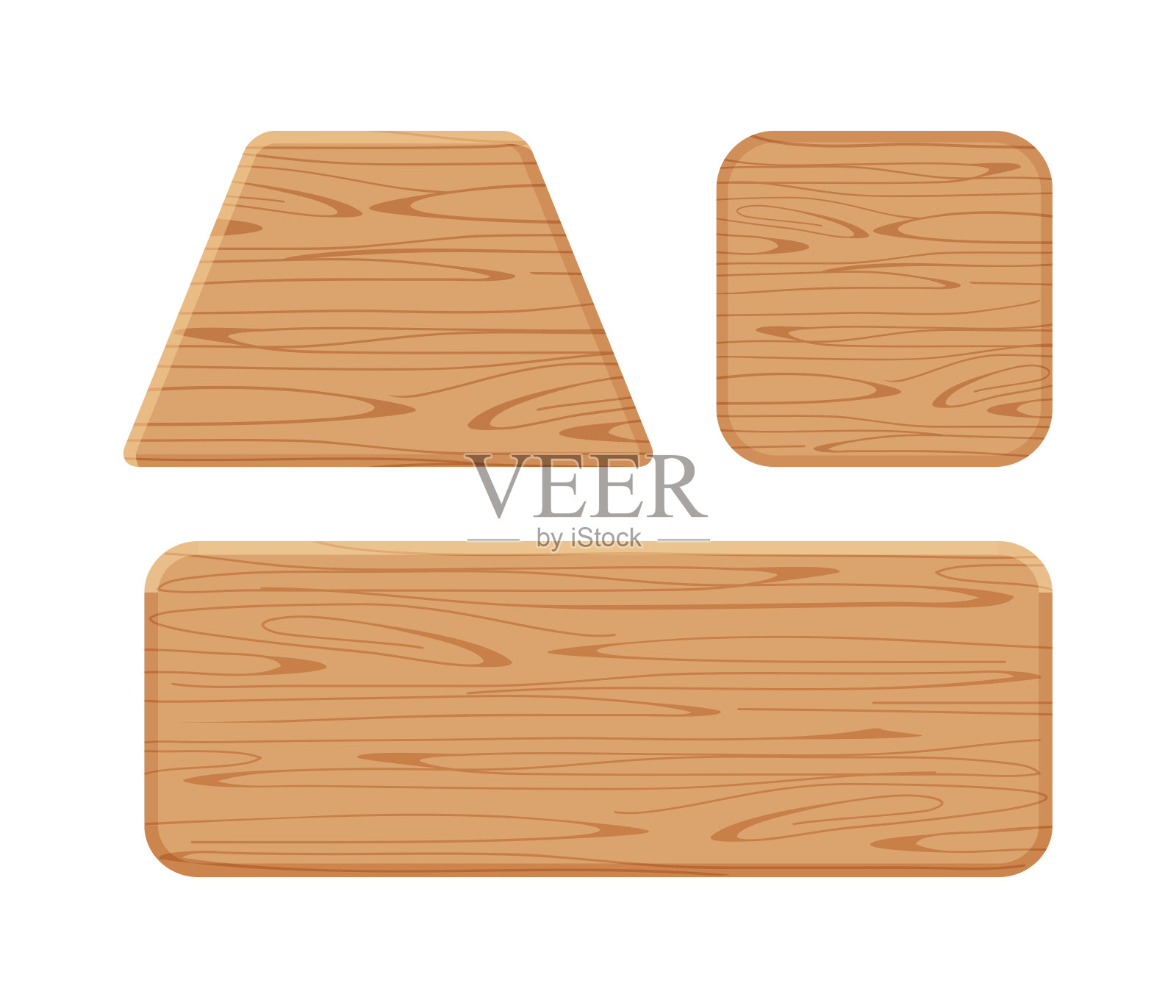 木板不同集孤立于白色背景上，梯形木形，木方形，浅棕色水平木形板材，用于标识装饰的木板插画图片素材